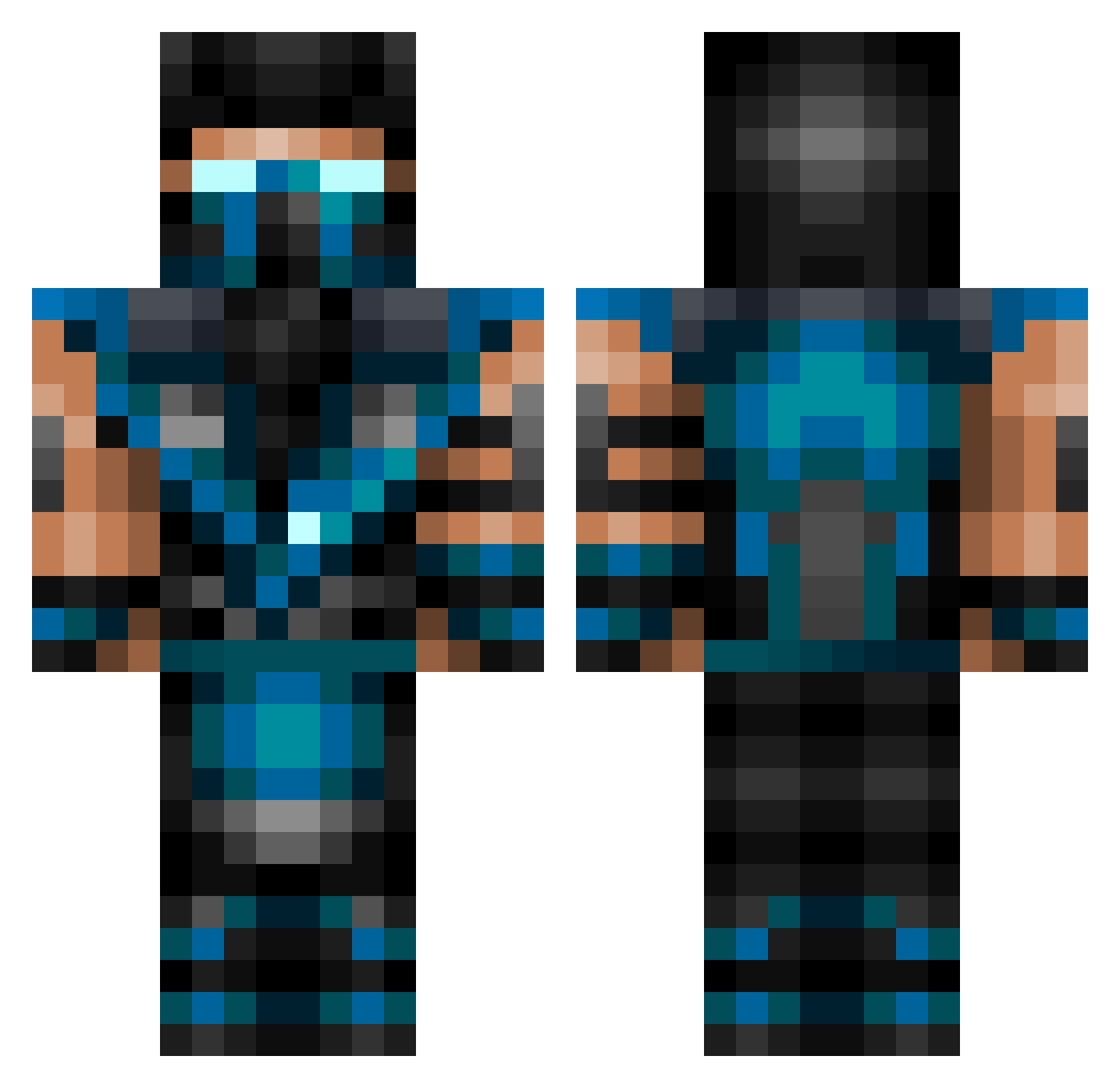 Bulljax Minecraft skin, front and back view