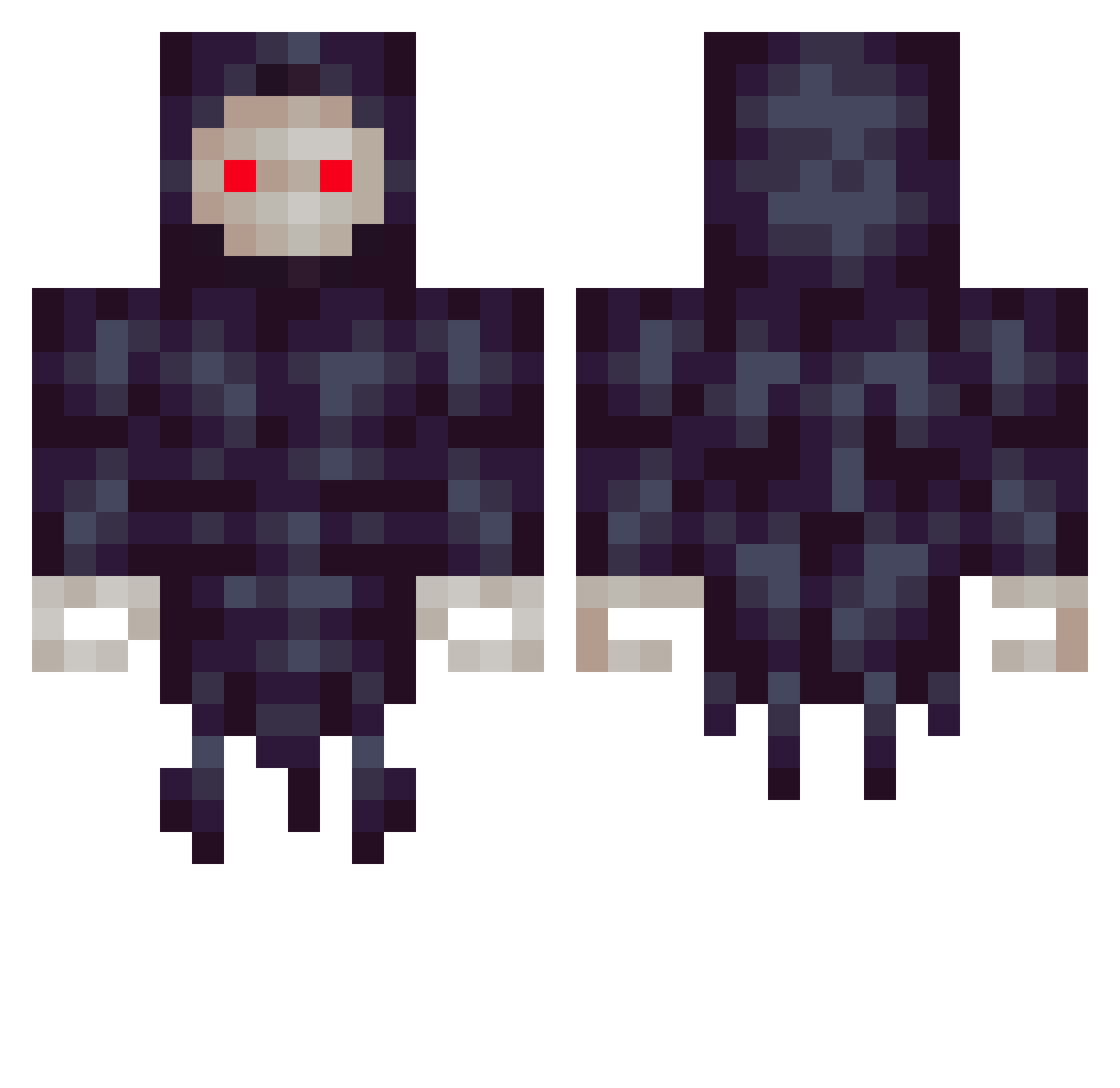 Xenlock Minecraft skin, front and back view
