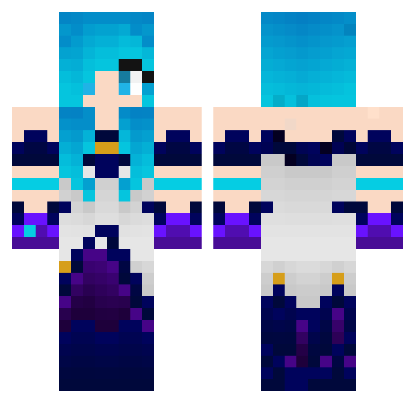 MetaFighte Minecraft skin, front and back view