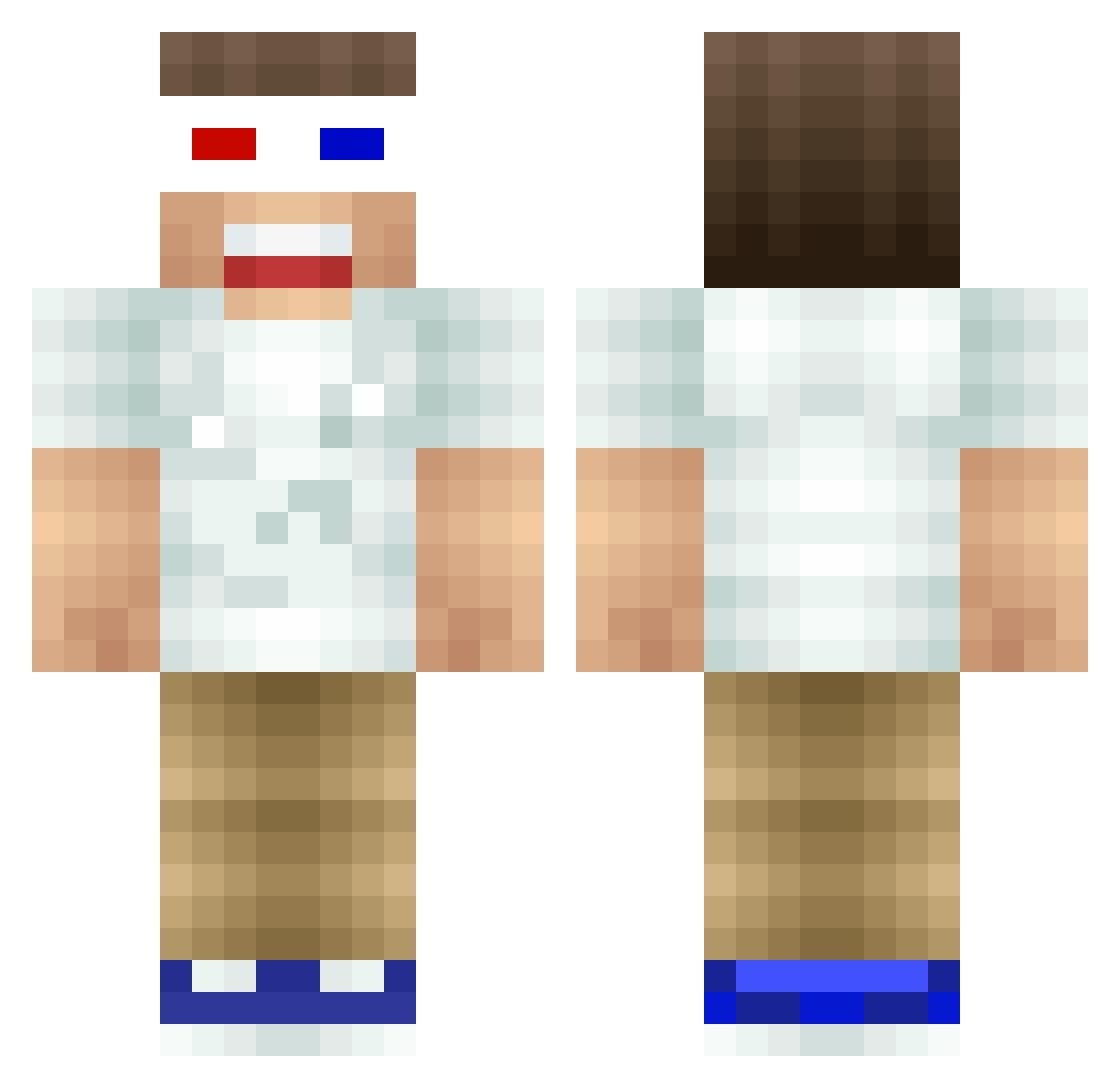 Shrouting Minecraft skin, front and back view