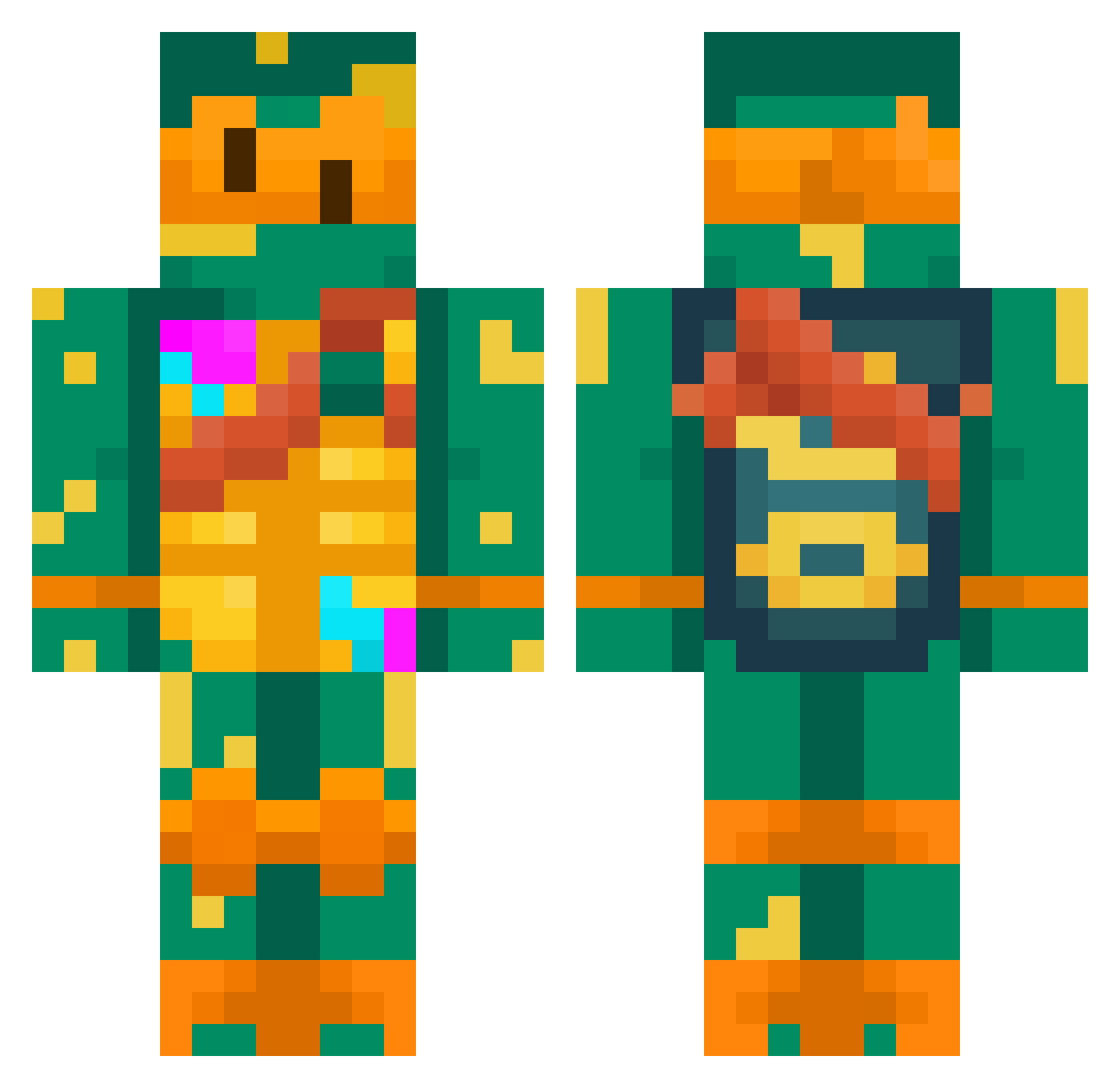 Phizzypop Minecraft skin, front and back view