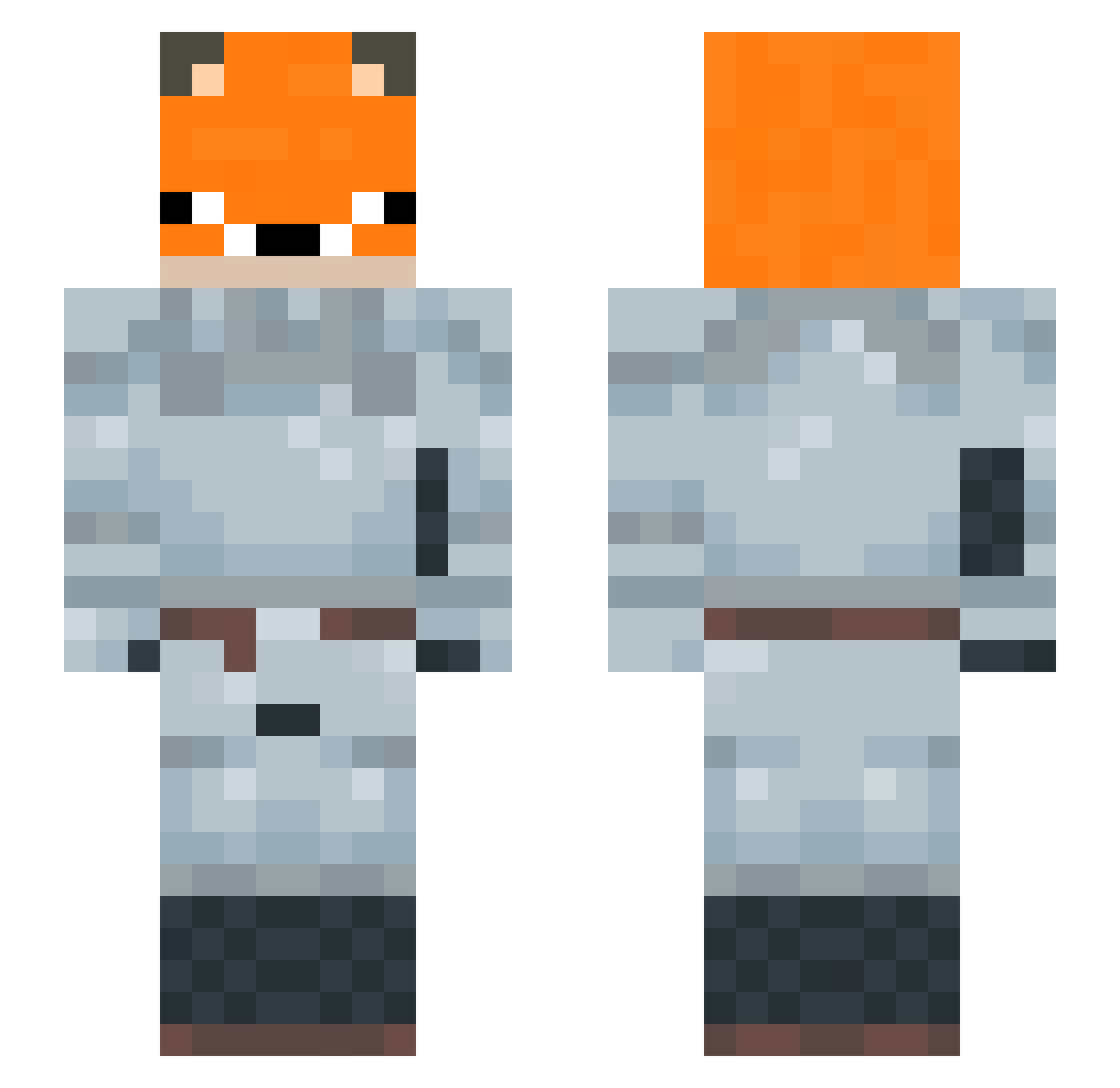 Safetable Minecraft skin, front and back view