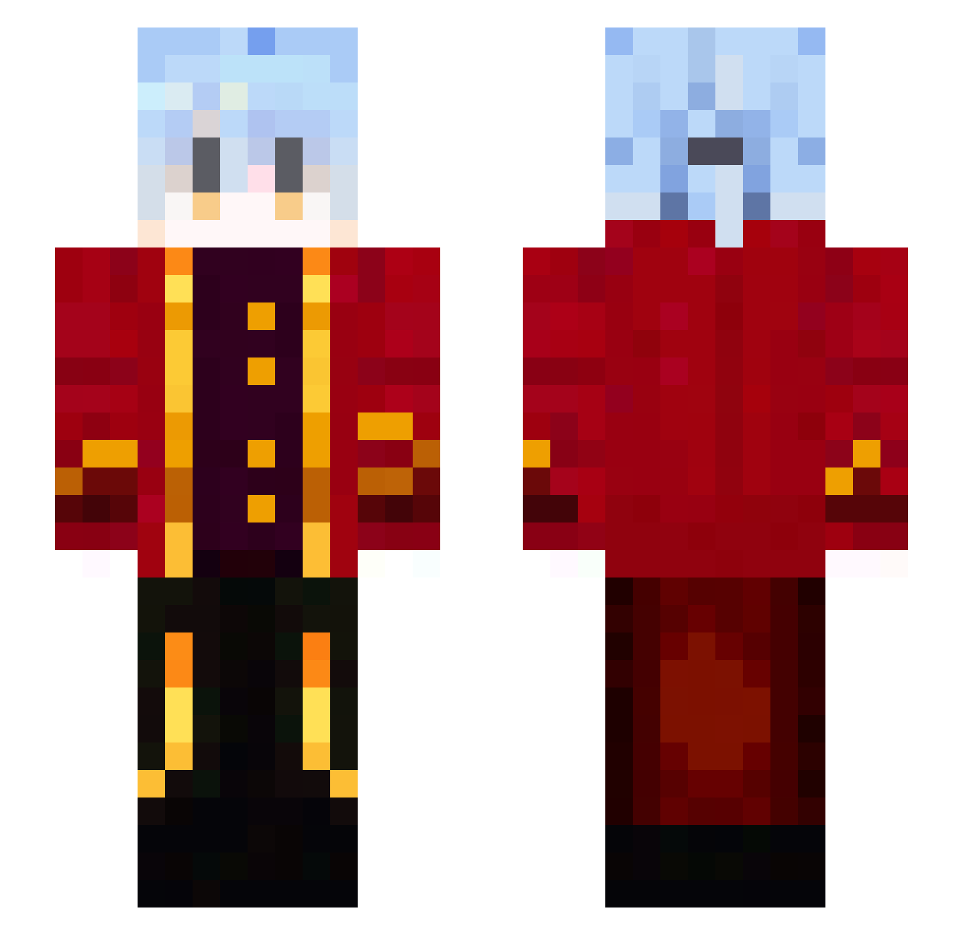 Develto Minecraft skin, front and back view