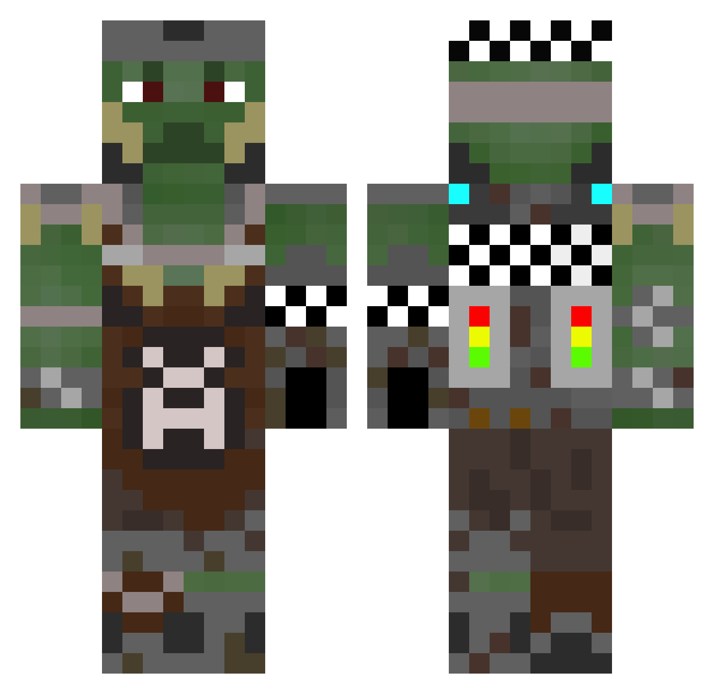 Popisop Minecraft skin, front and back view