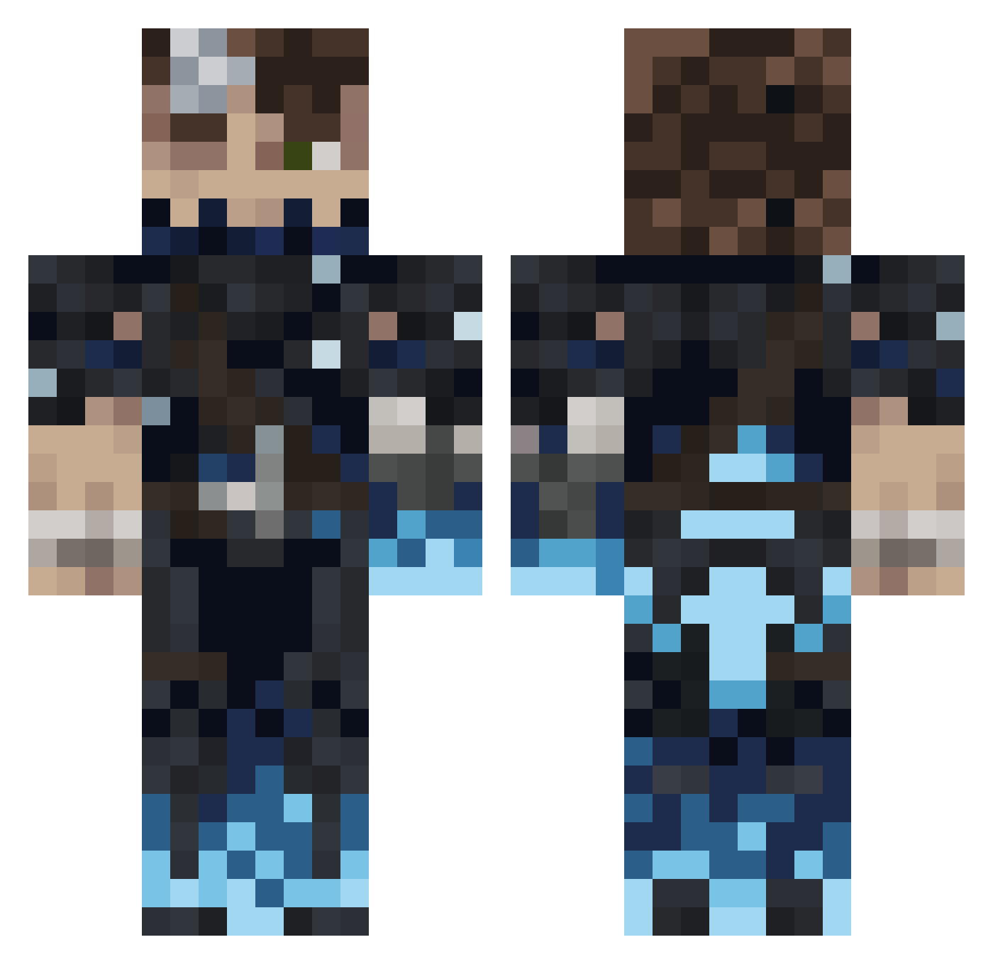 aKio24 Minecraft skin, front and back view