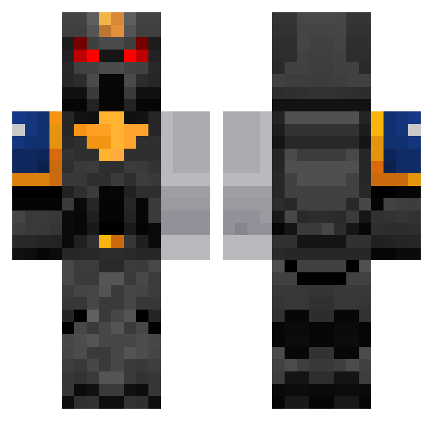 WarhammerGeek Minecraft skin, front and back view