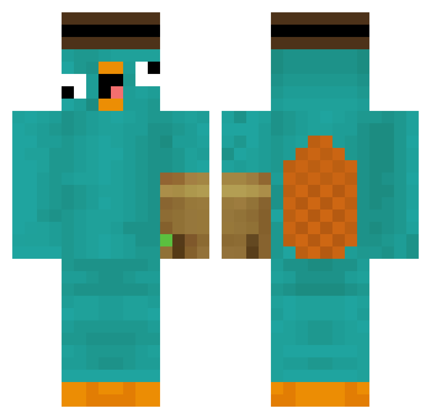 SrLeleo Minecraft skin, front and back view