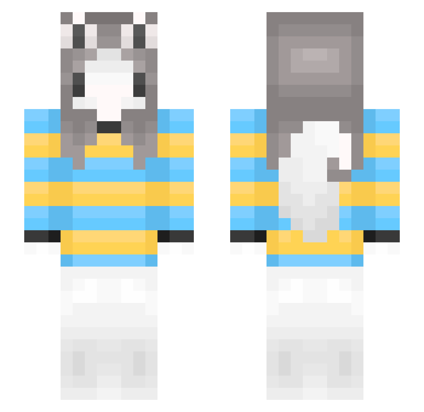 polyethylone Minecraft skin, front and back view