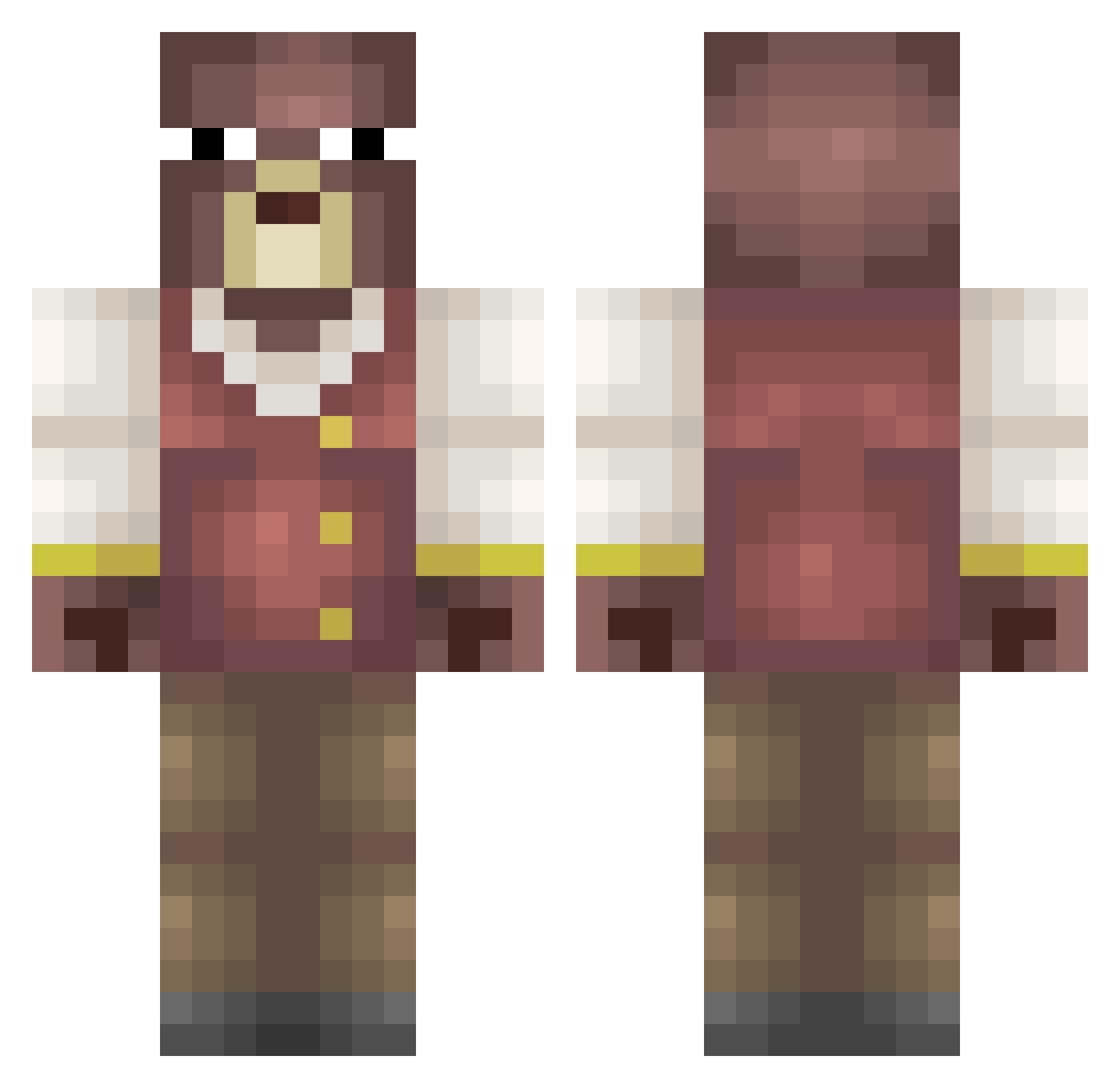 spiderhovis Minecraft skin, front and back view