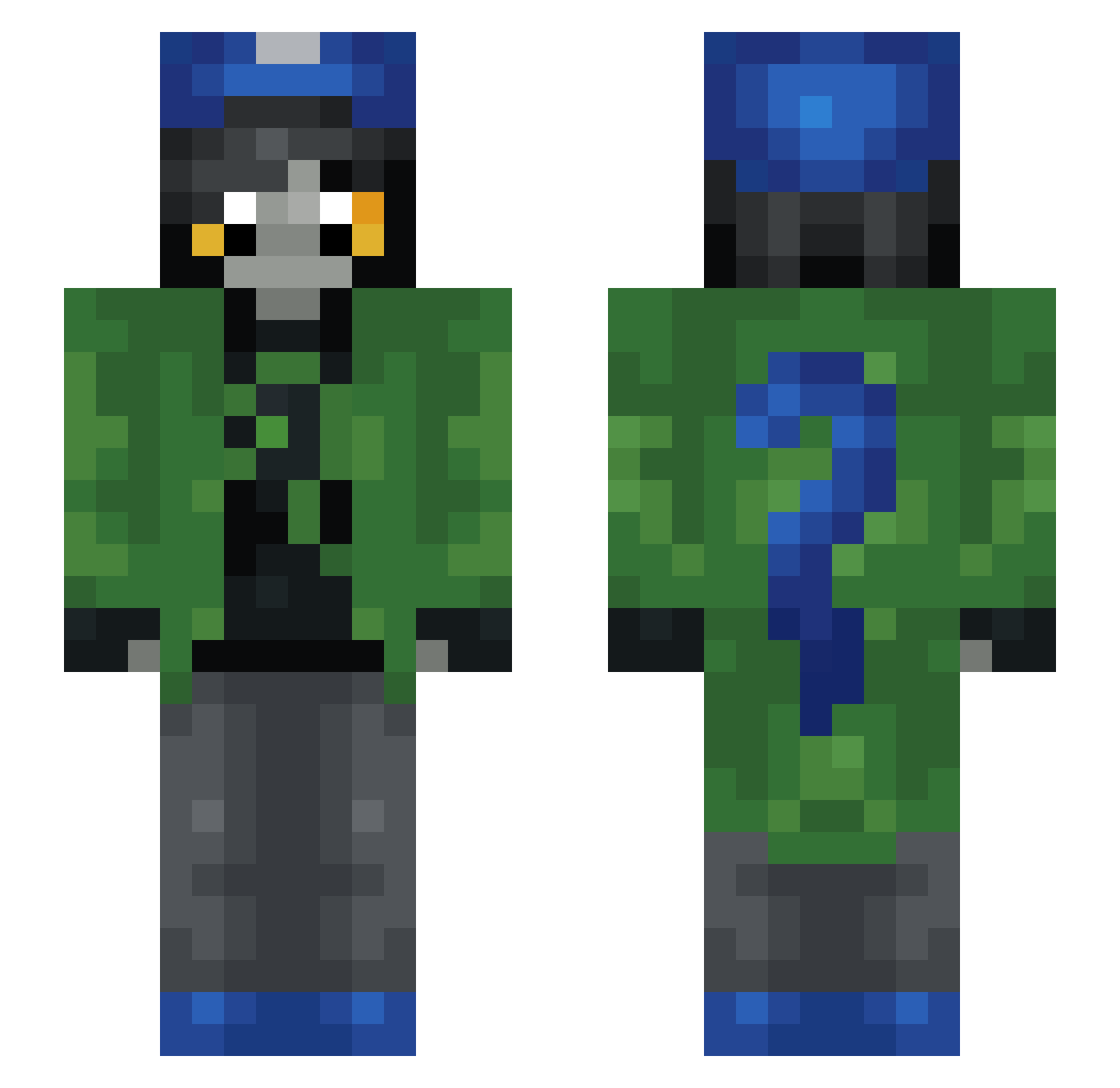 TVDoggo Minecraft skin, front and back view