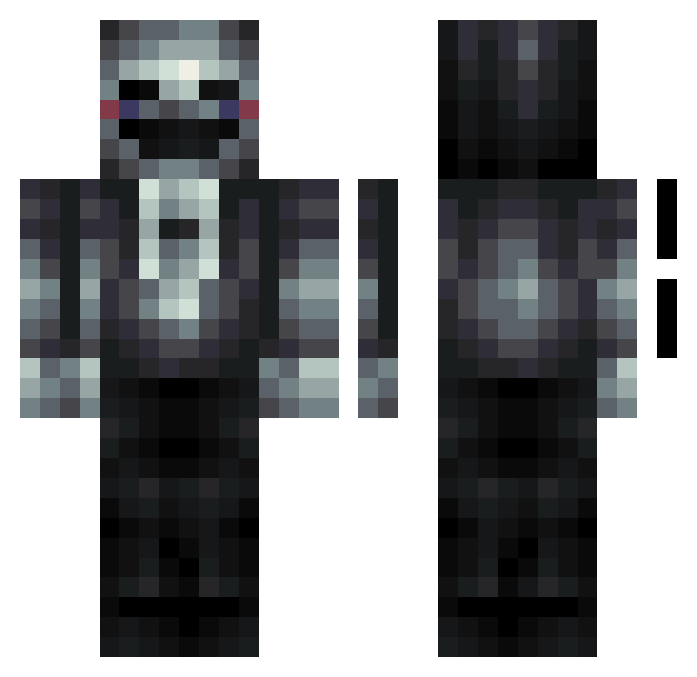 postmortal Minecraft skin, front and back view