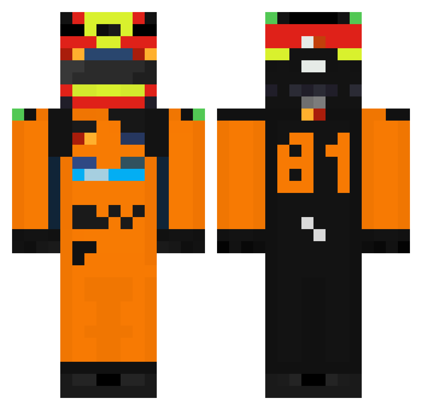 Xenosteller Minecraft skin, front and back view