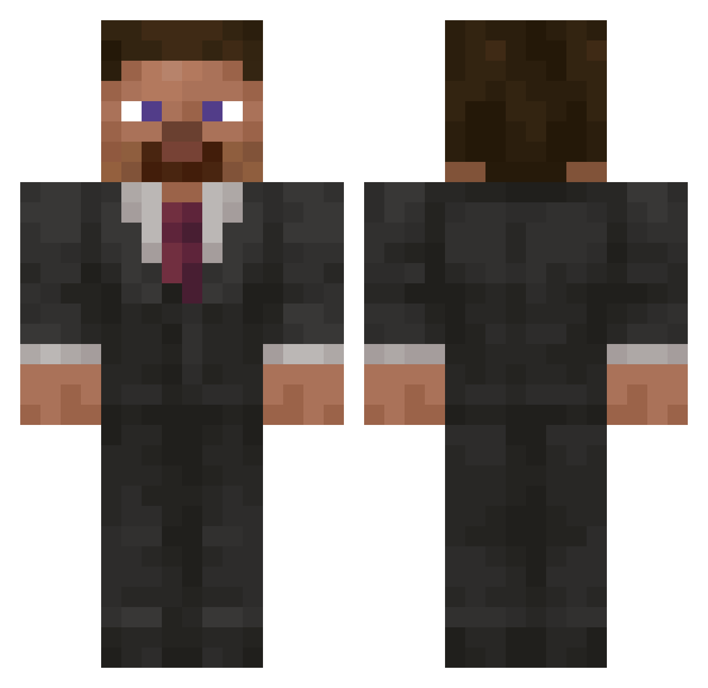 vlecter Minecraft skin, front and back view