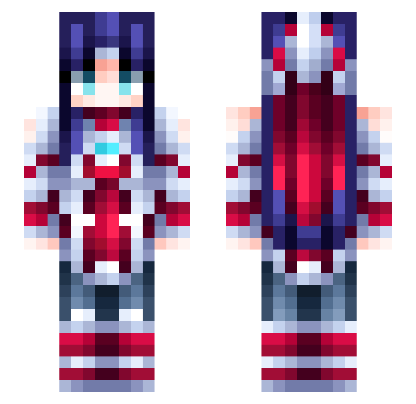 mikaelasenpai Minecraft skin, front and back view