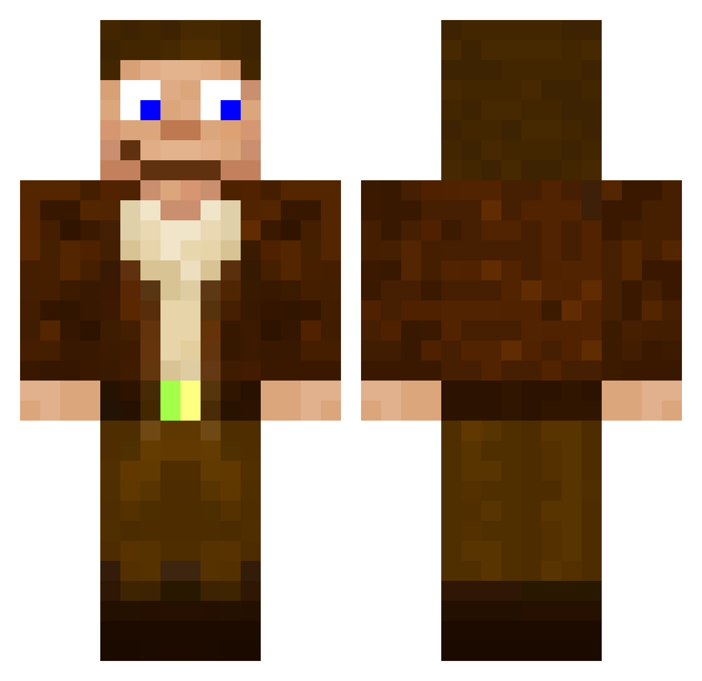 ClayBomb_exe Minecraft skin, front and back view
