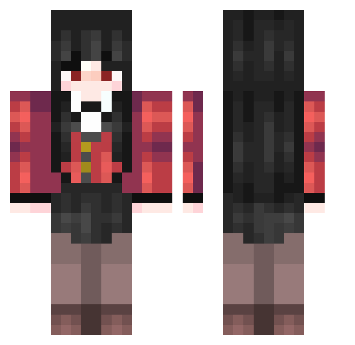 xpleah Minecraft skin, front and back view