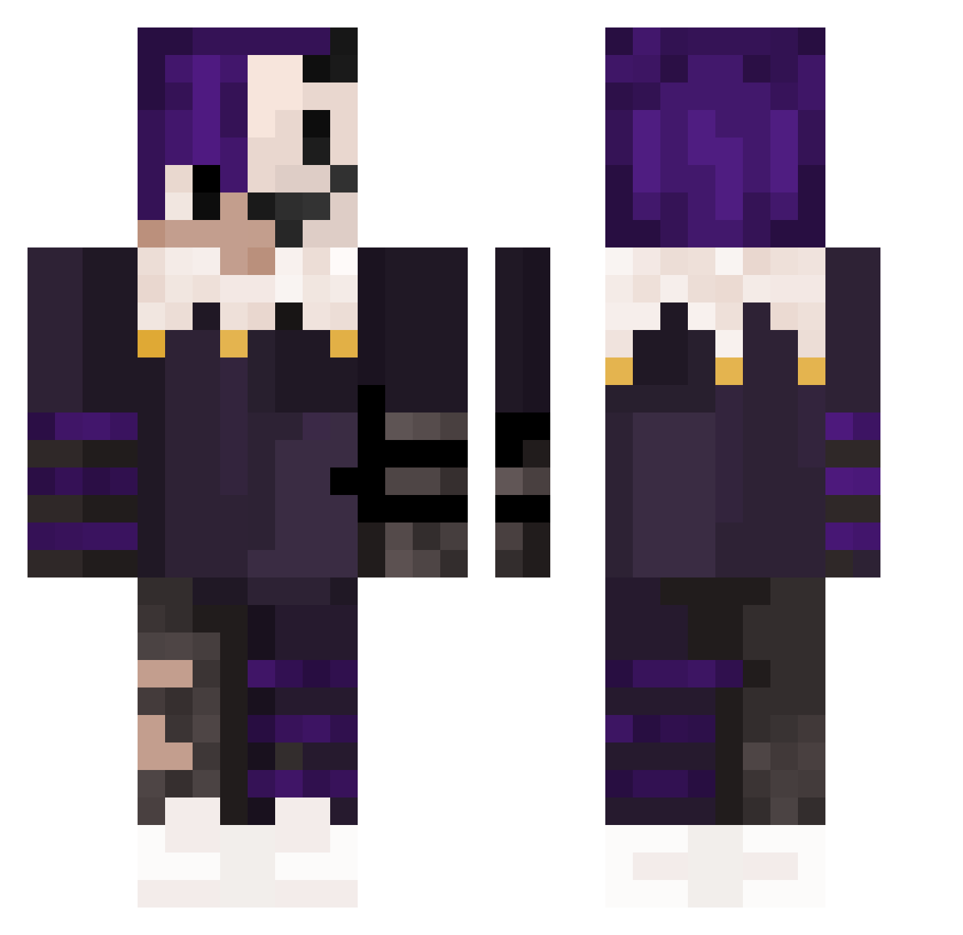 Purpleistic Minecraft skin, front and back view