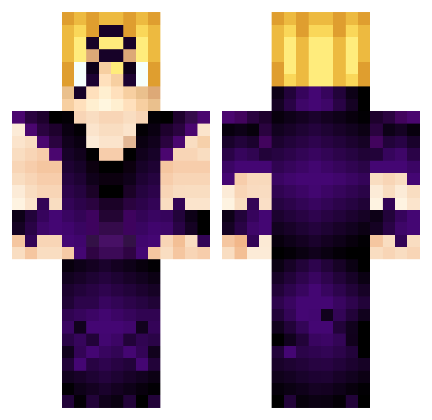 Lokified Minecraft skin, front and back view