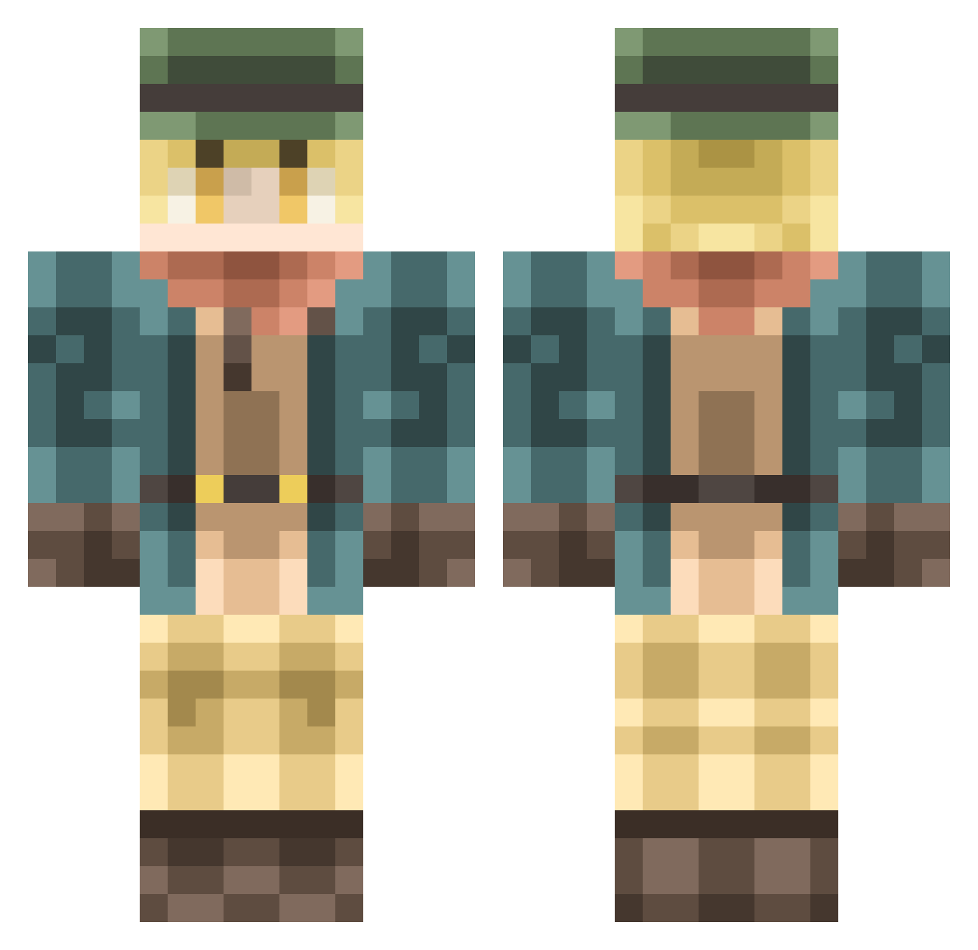Calmquary Minecraft skin, front and back view