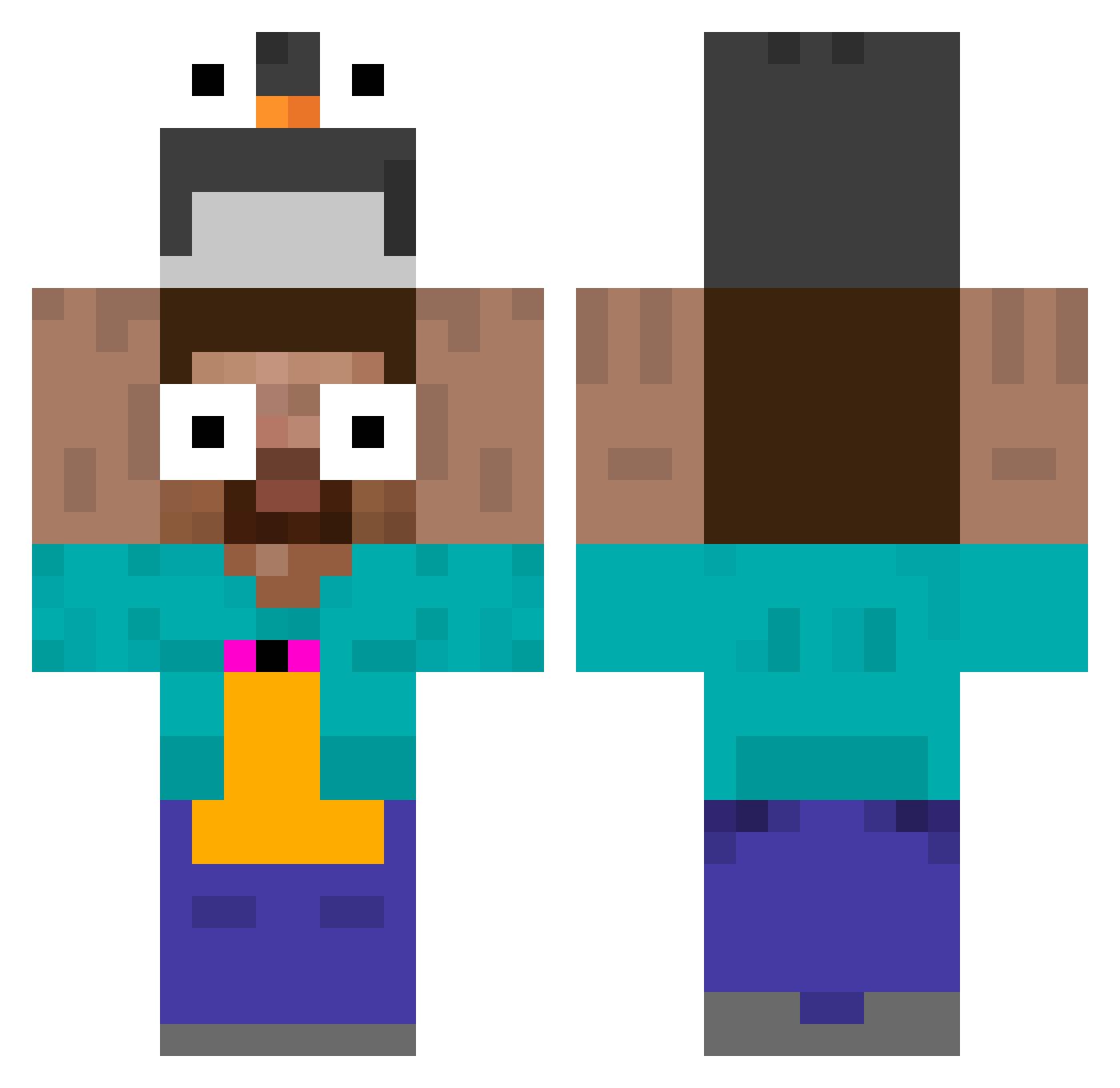 overaggressive Minecraft skin, front and back view