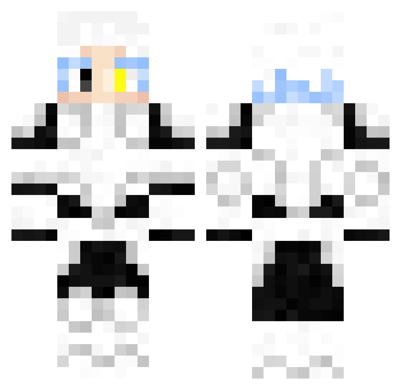 Q_alpha Minecraft skin, front and back view