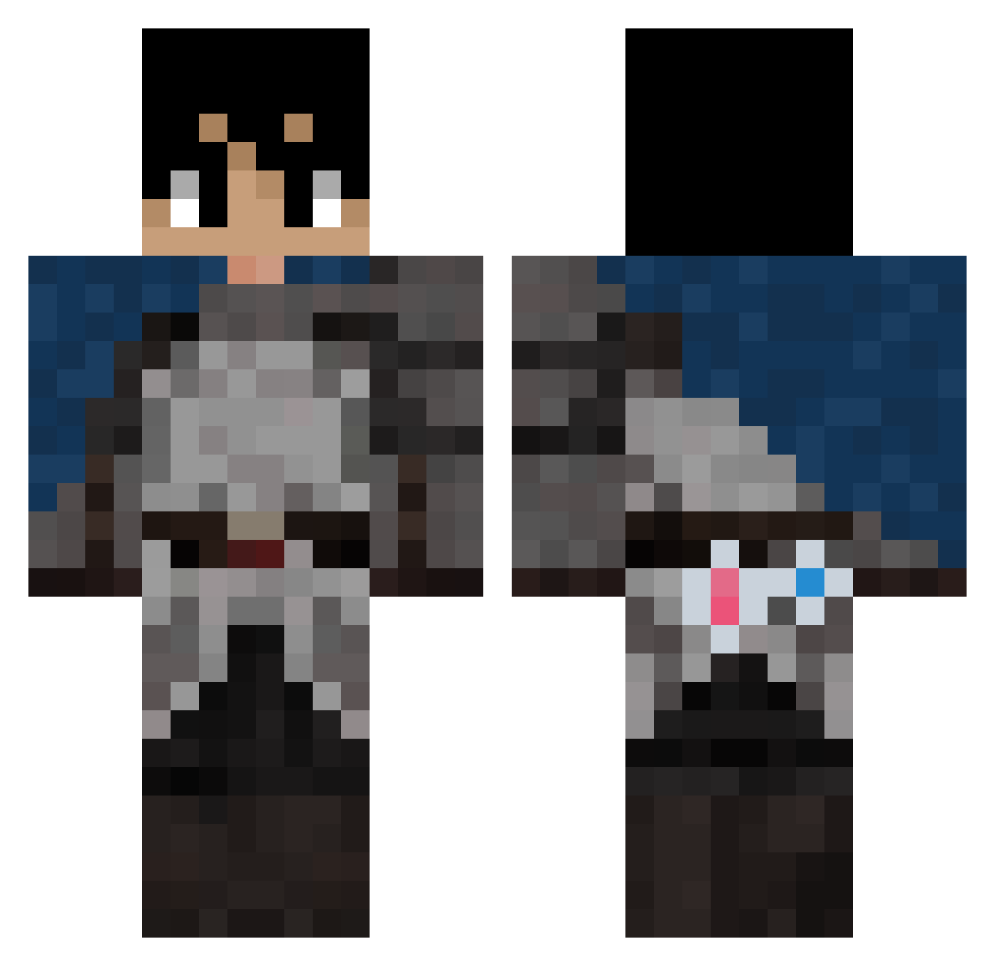 TooMuchRoom Minecraft skin, front and back view