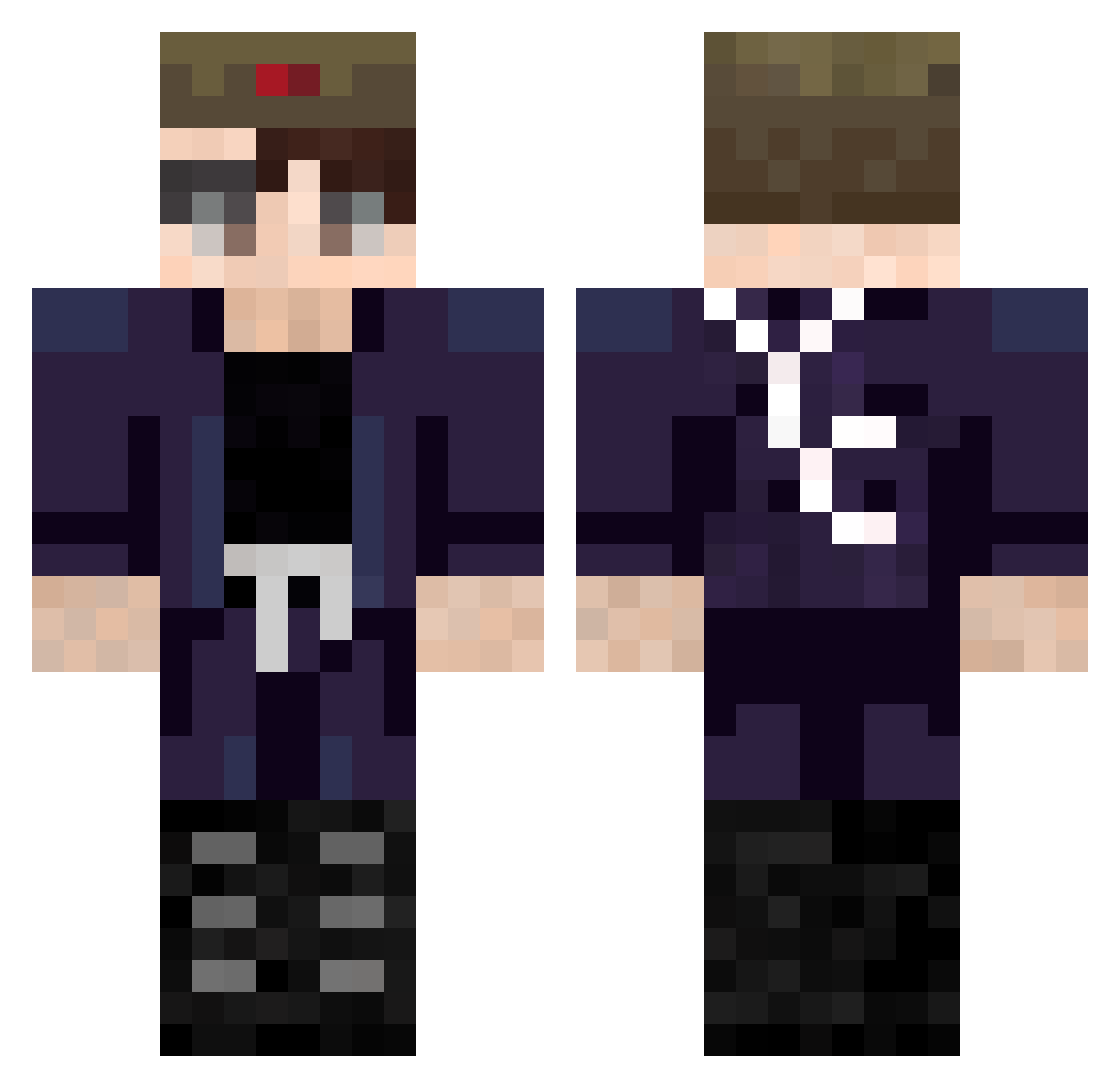 Skullnick Minecraft skin, front and back view