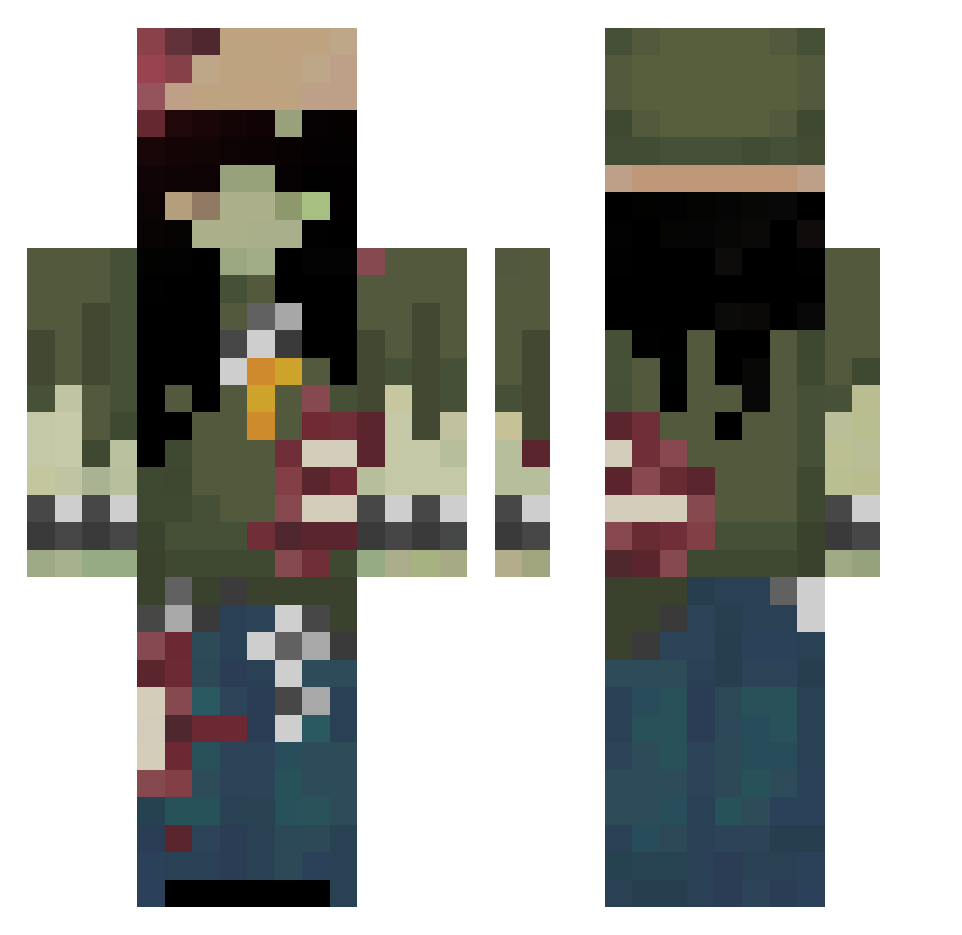 Gh0ulnextd00r Minecraft skin, front and back view