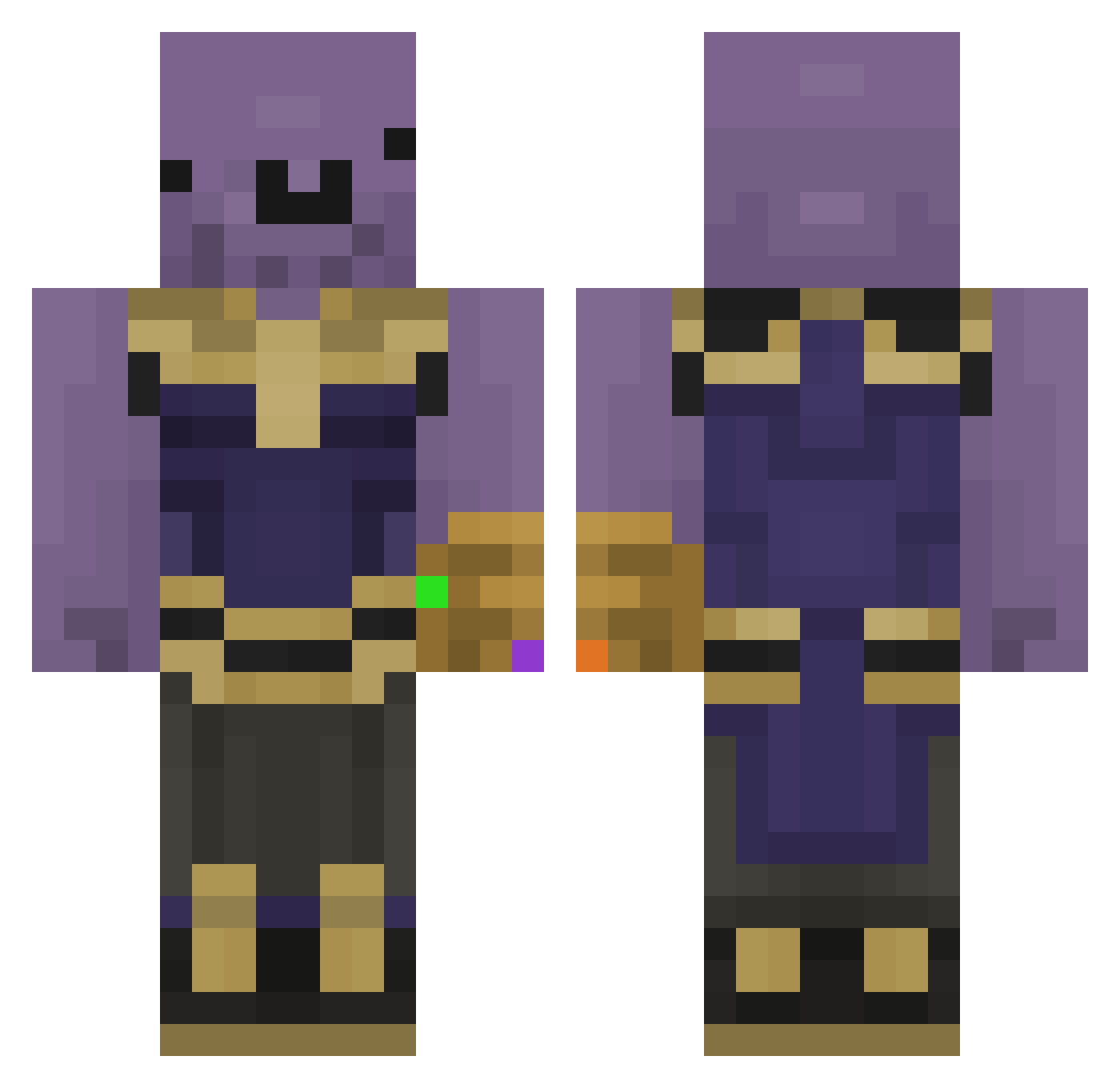 milaniFLAME Minecraft skin, front and back view