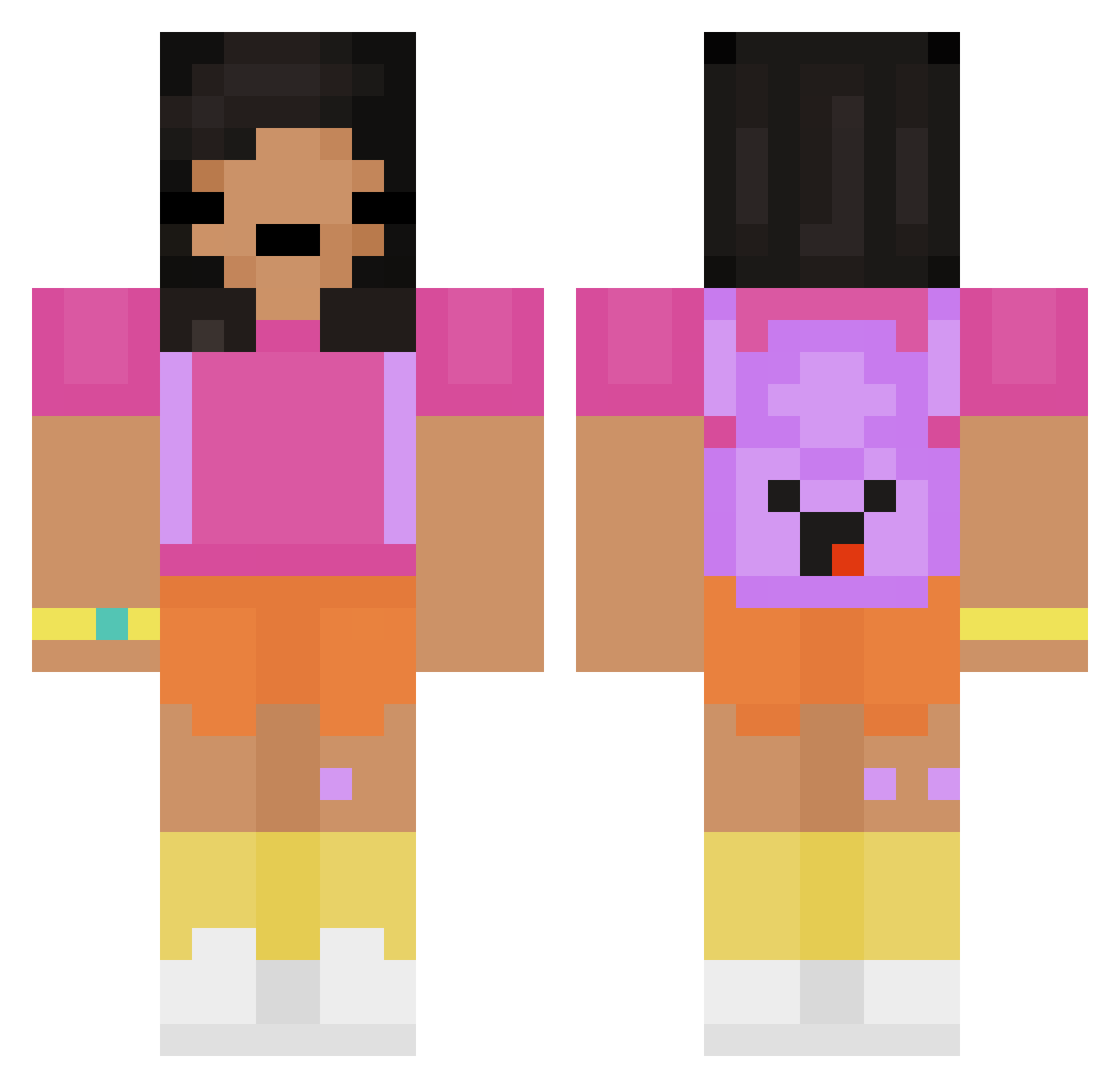 whycoca Minecraft skin, front and back view