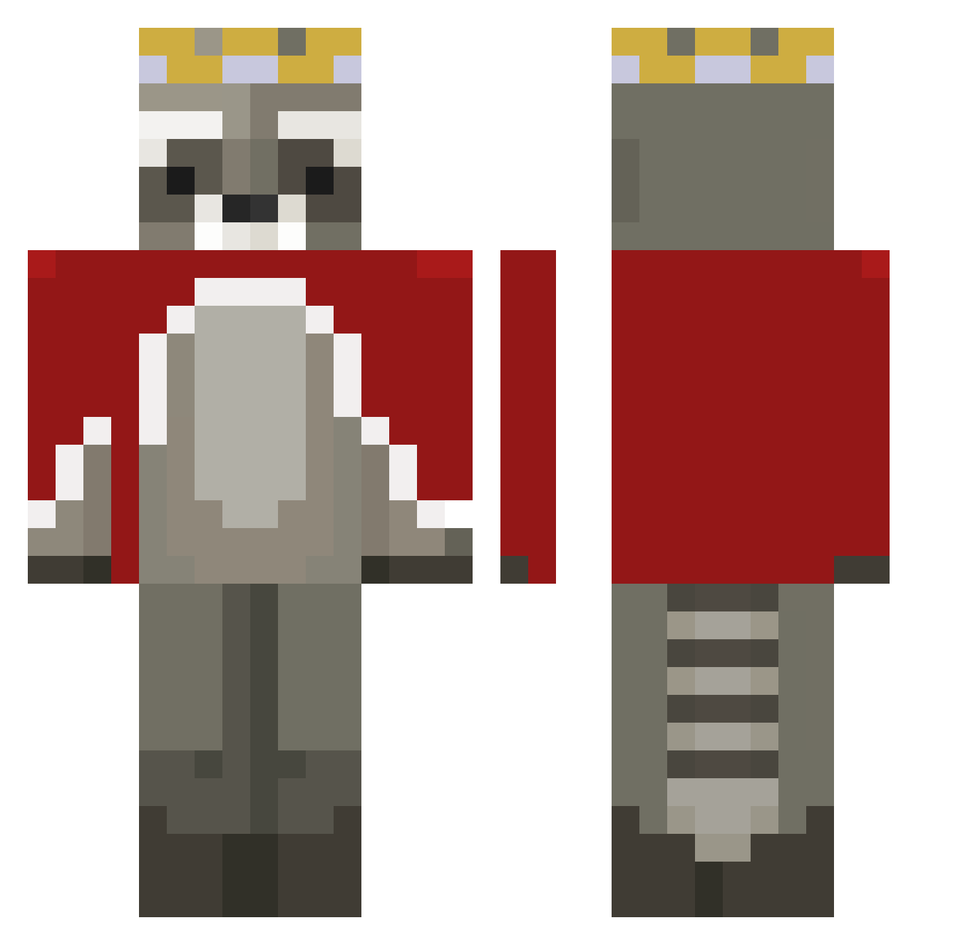RoyalRaco0n Minecraft skin, front and back view
