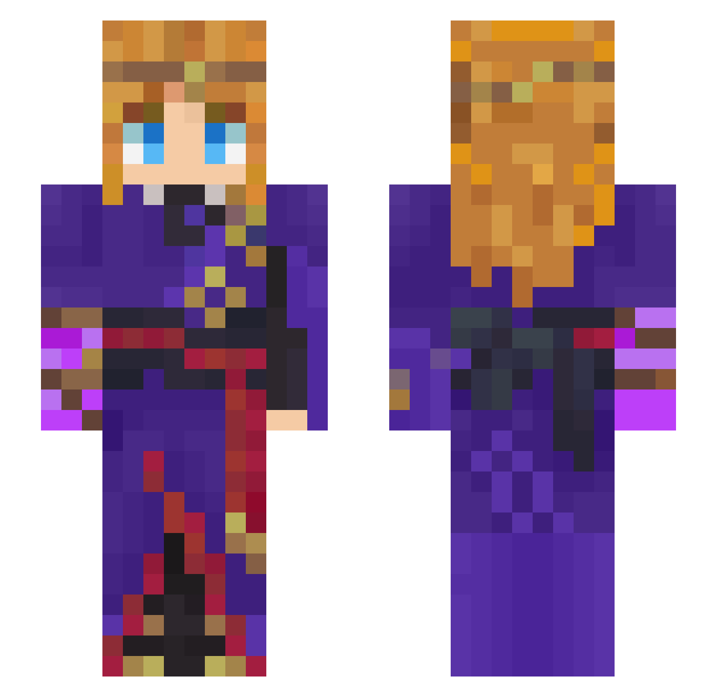 BlueGerudo Minecraft skin, front and back view