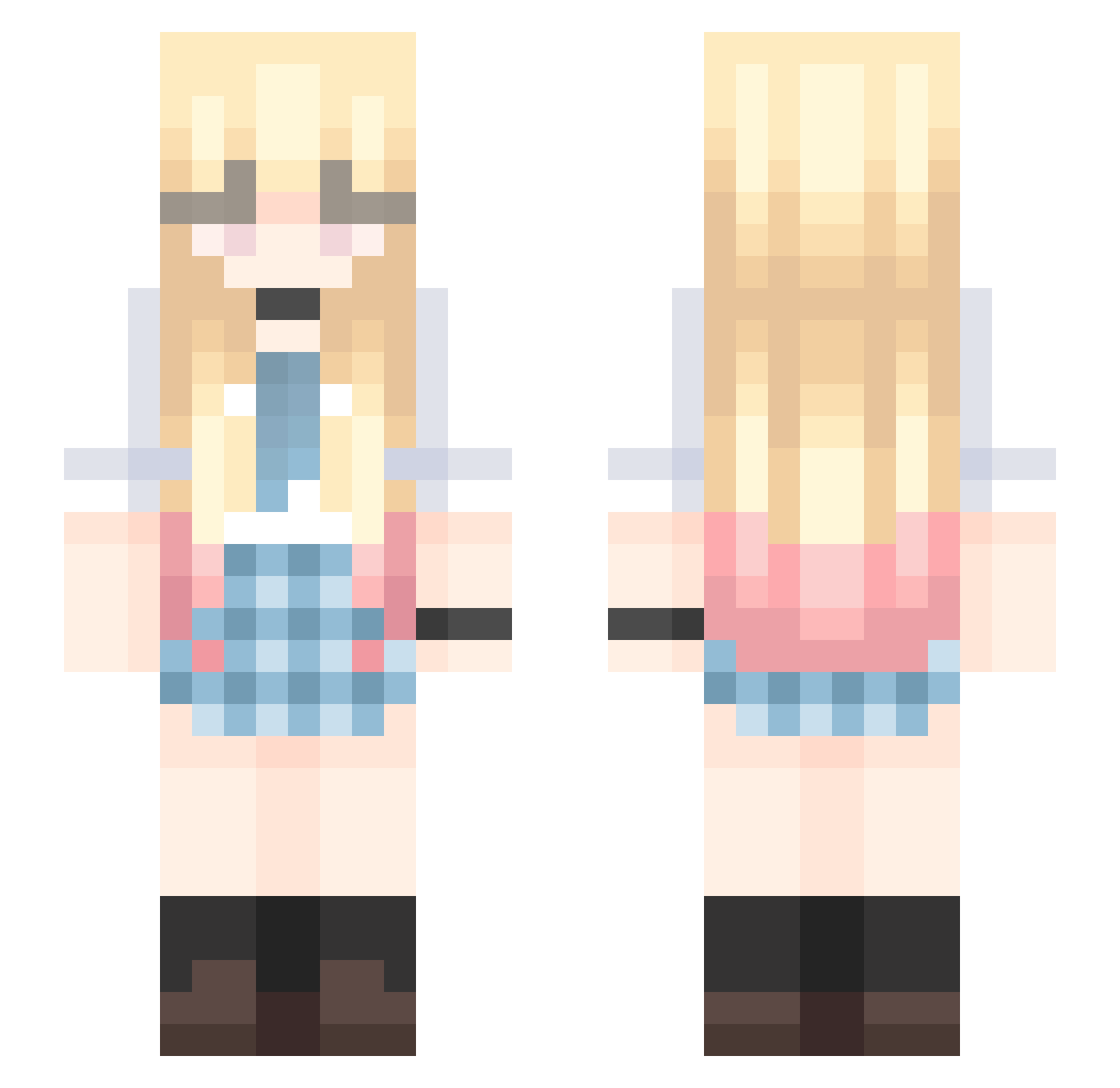 Flopie Minecraft skin, front and back view