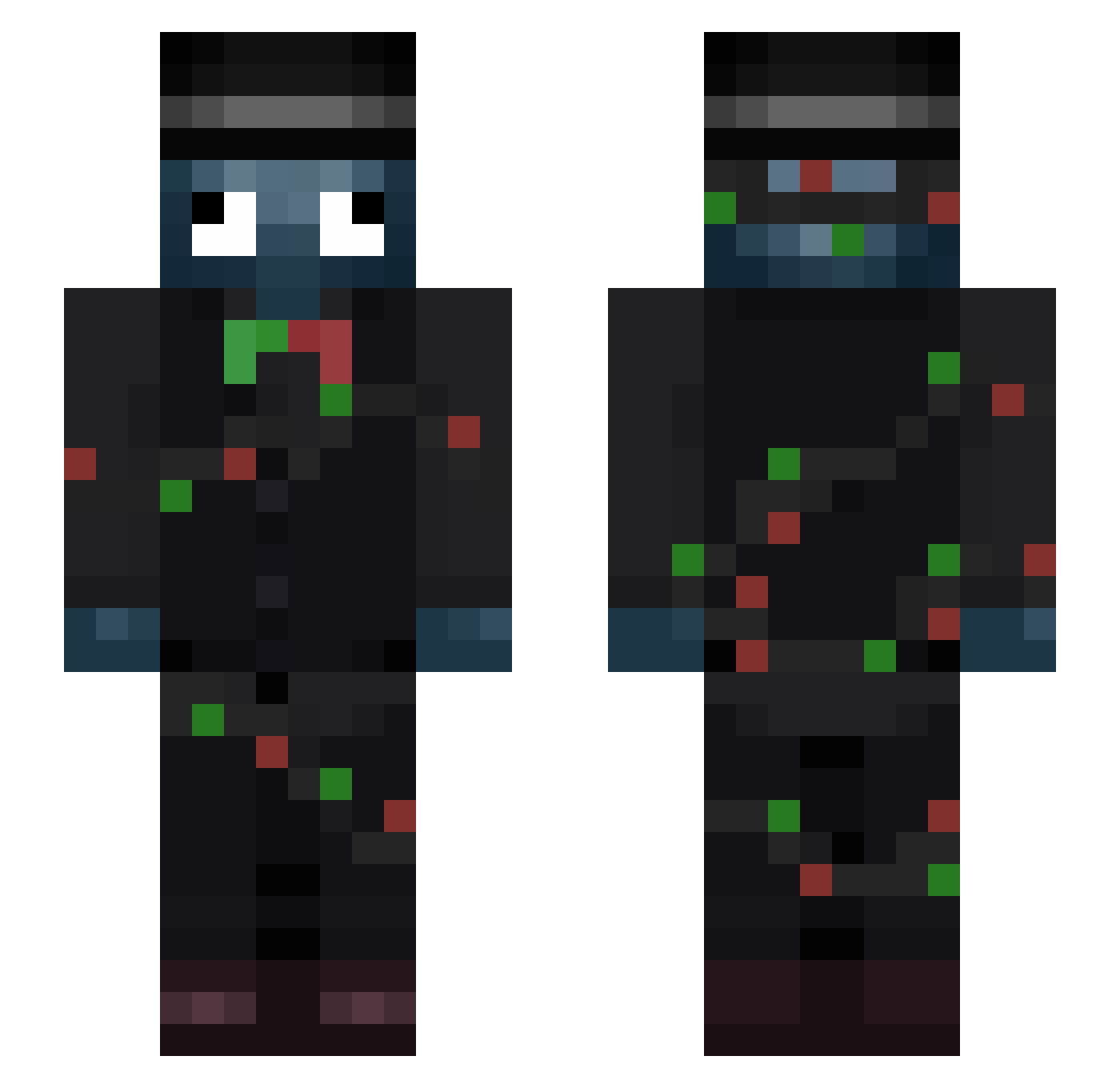 Spawnworld Minecraft skin, front and back view