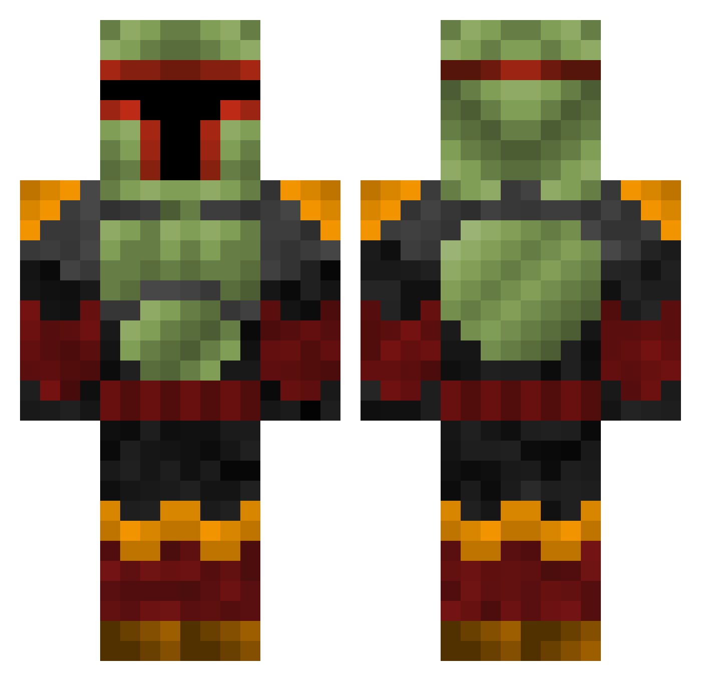JumpingSlyFox Minecraft skin, front and back view