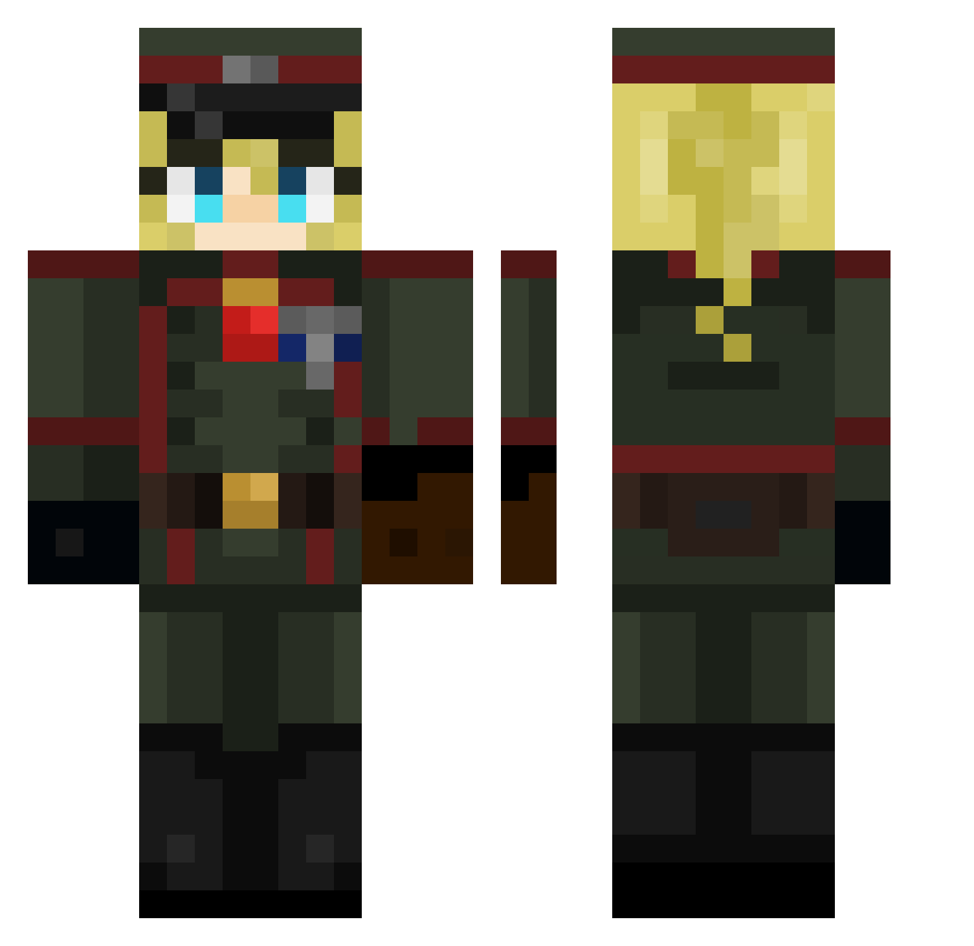 Haytersecurity Minecraft skin, front and back view