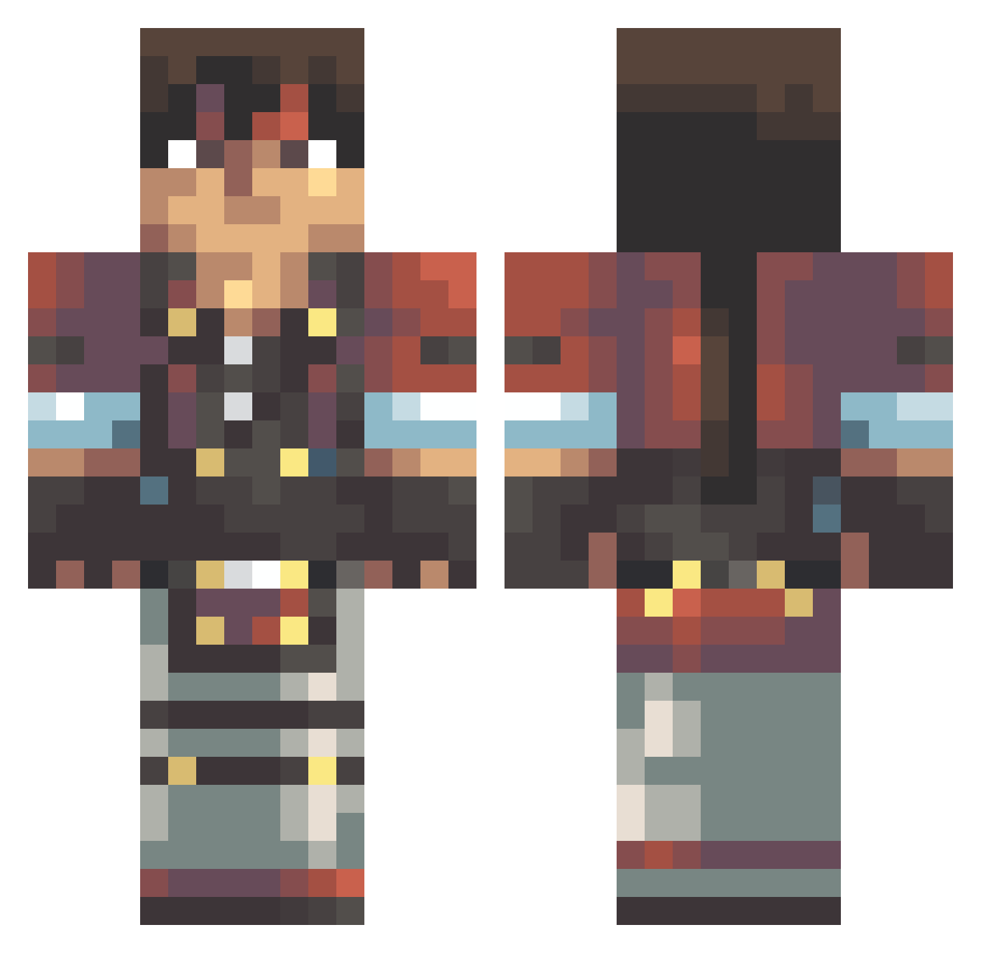 Muzickid Minecraft skin, front and back view