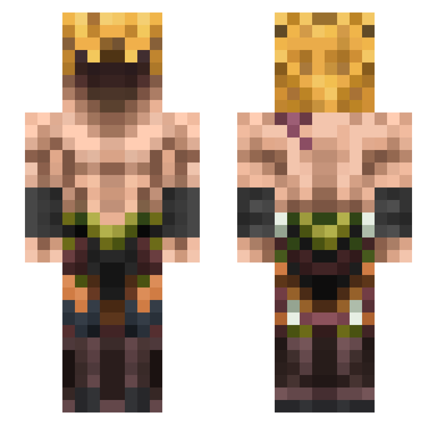 BackstabMC Minecraft skin, front and back view