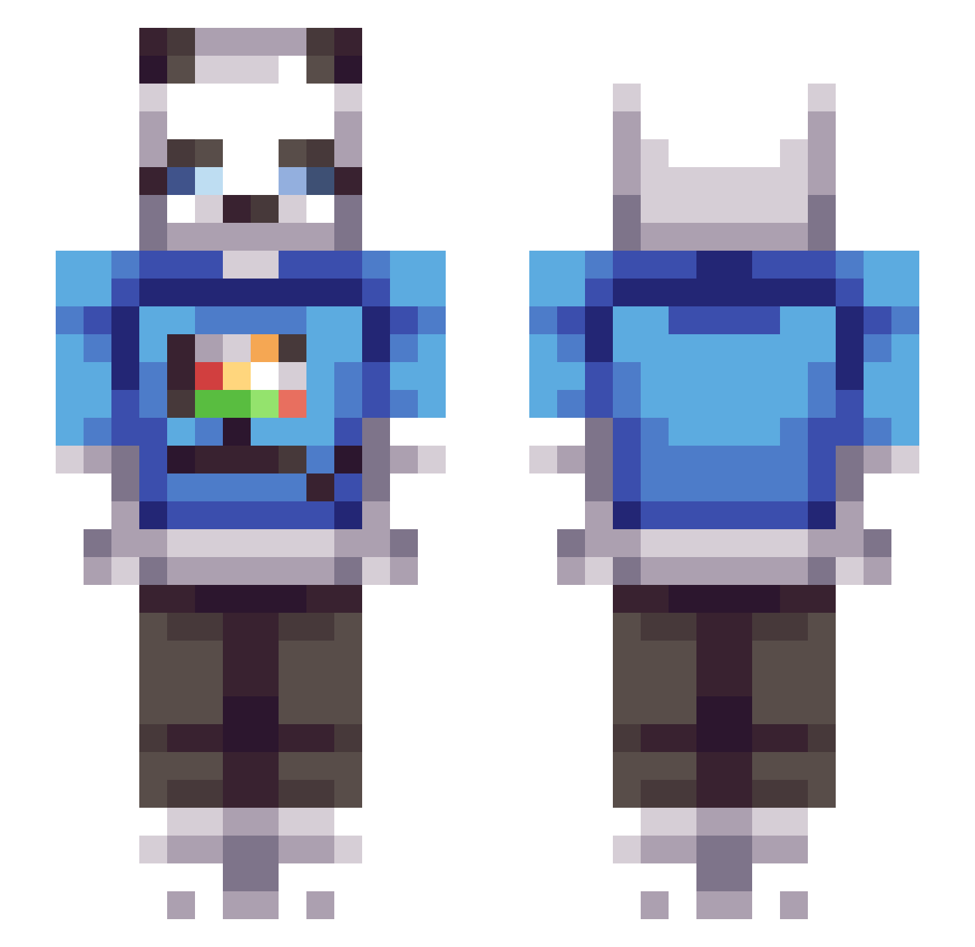 humbleQkid Minecraft skin, front and back view
