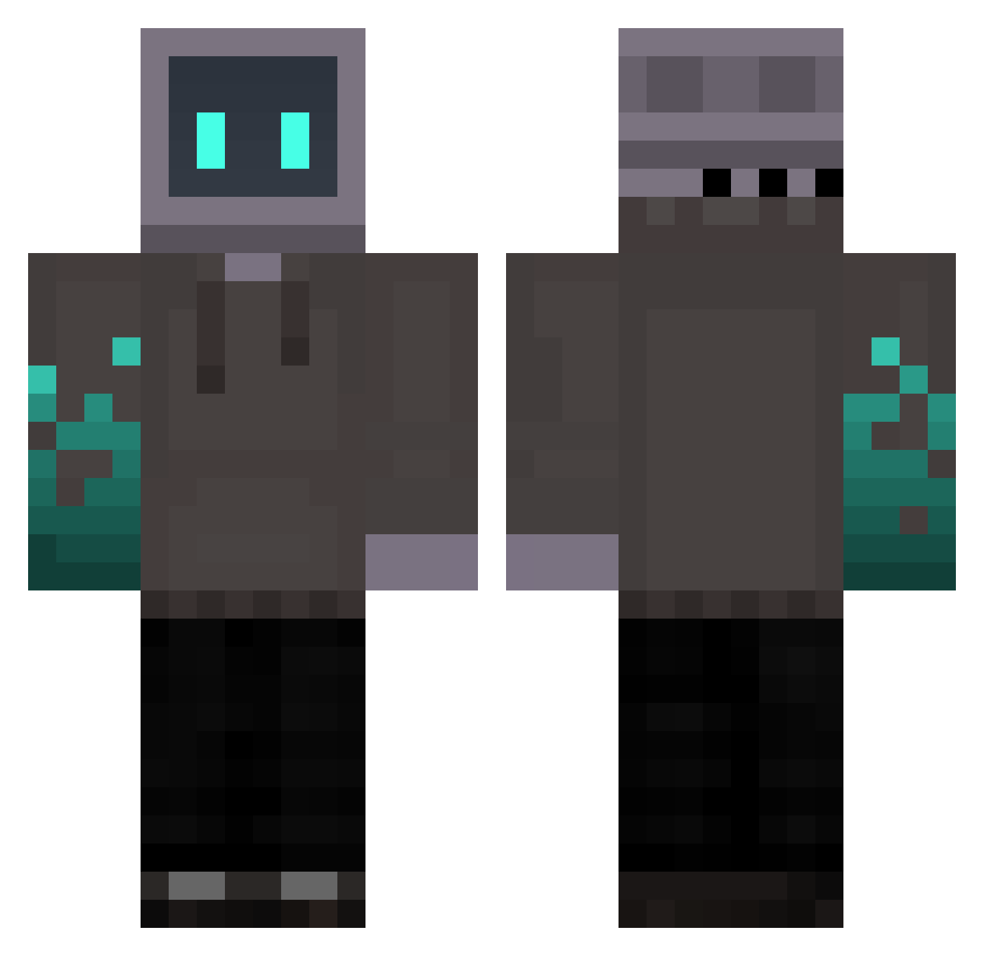 Techery Minecraft skin, front and back view