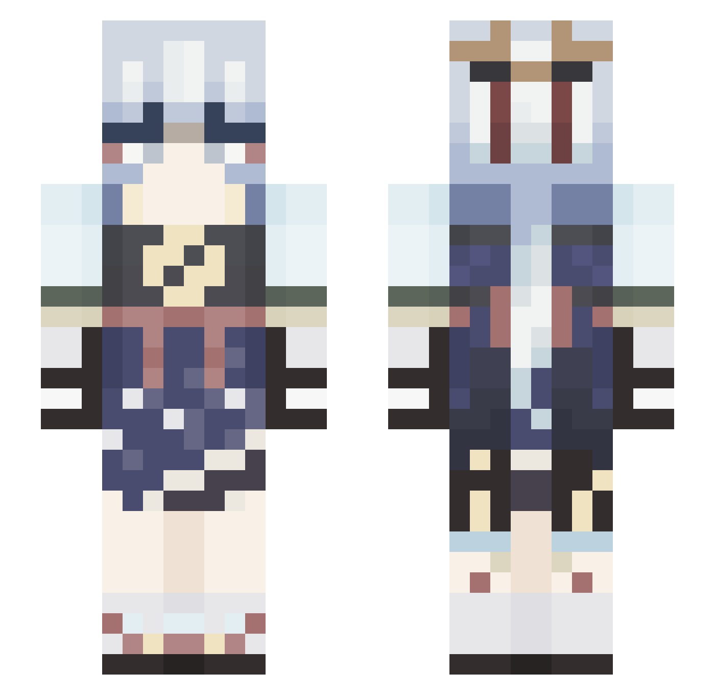 Whitecool0816 Minecraft skin, front and back view