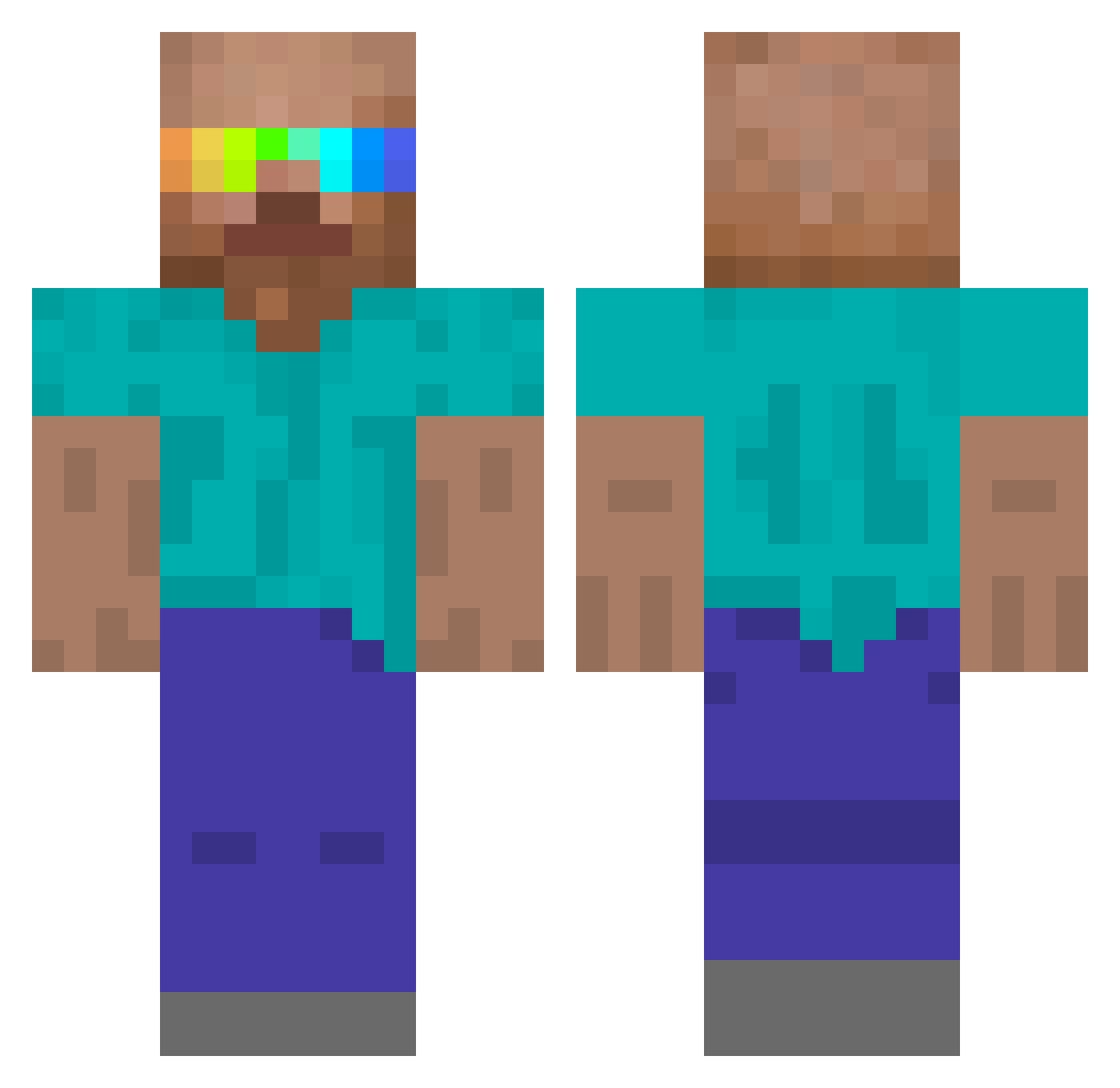 Beeenoo Minecraft skin, front and back view