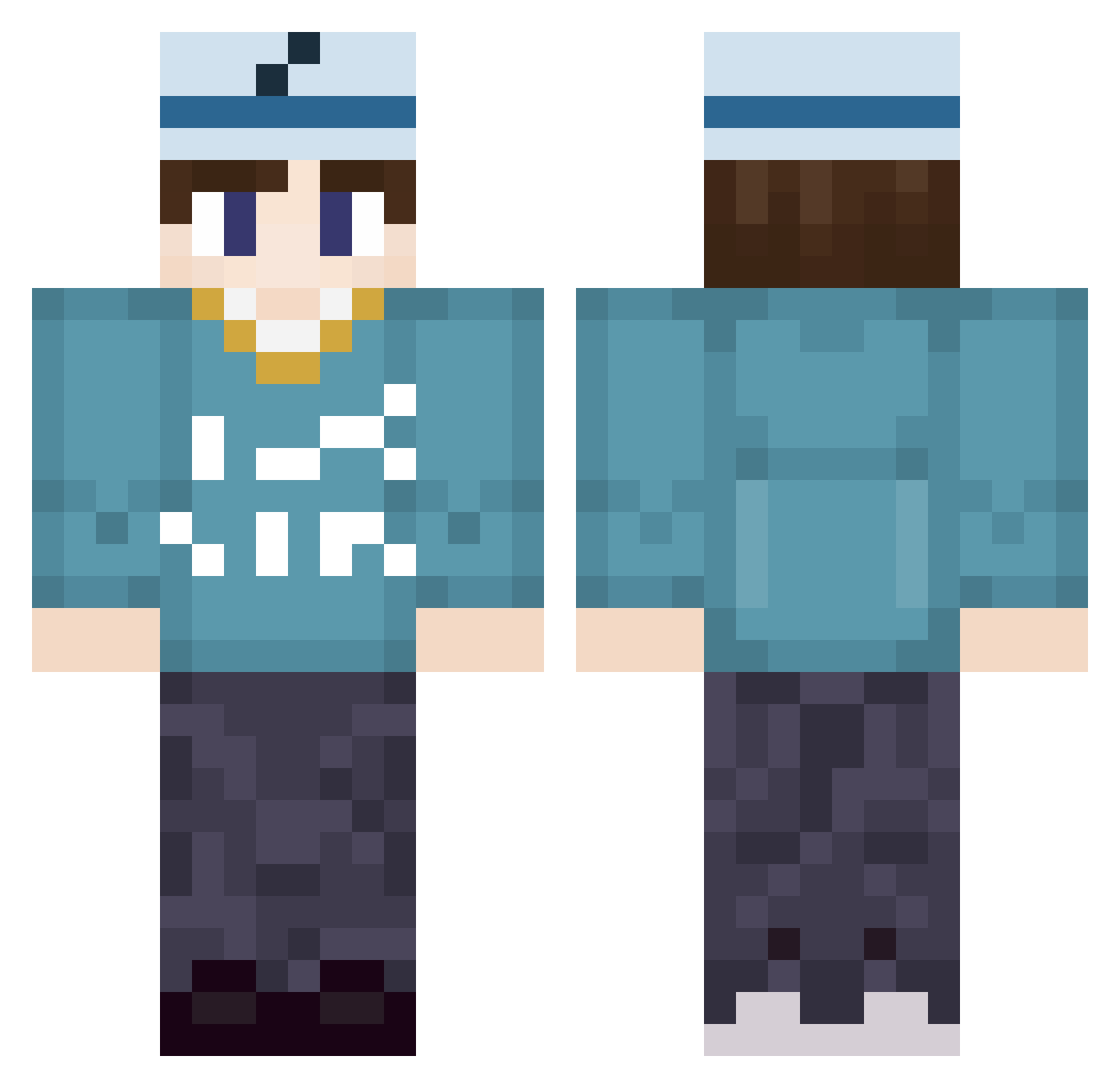 AqwaZ Minecraft skin, front and back view