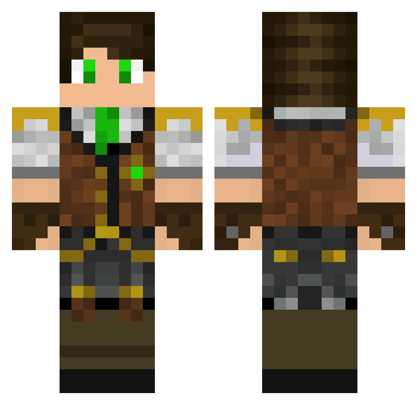 Xirado Minecraft skin, front and back view