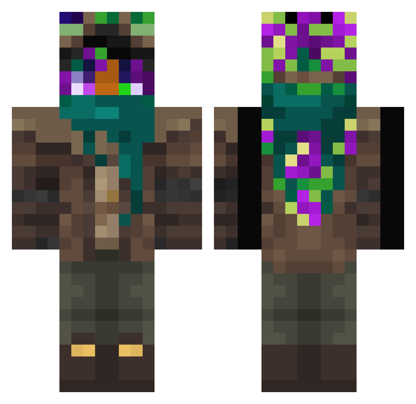 VaultedGolem Minecraft skin, front and back view