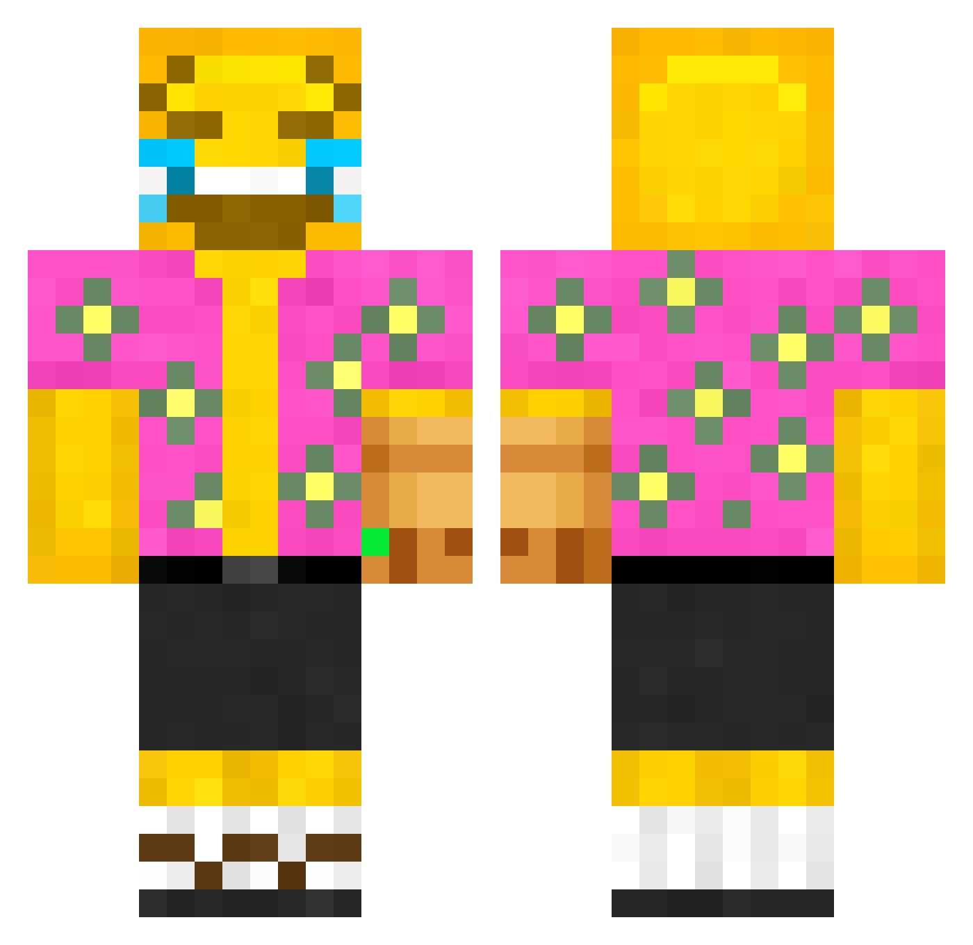 Obliviot Minecraft skin, front and back view