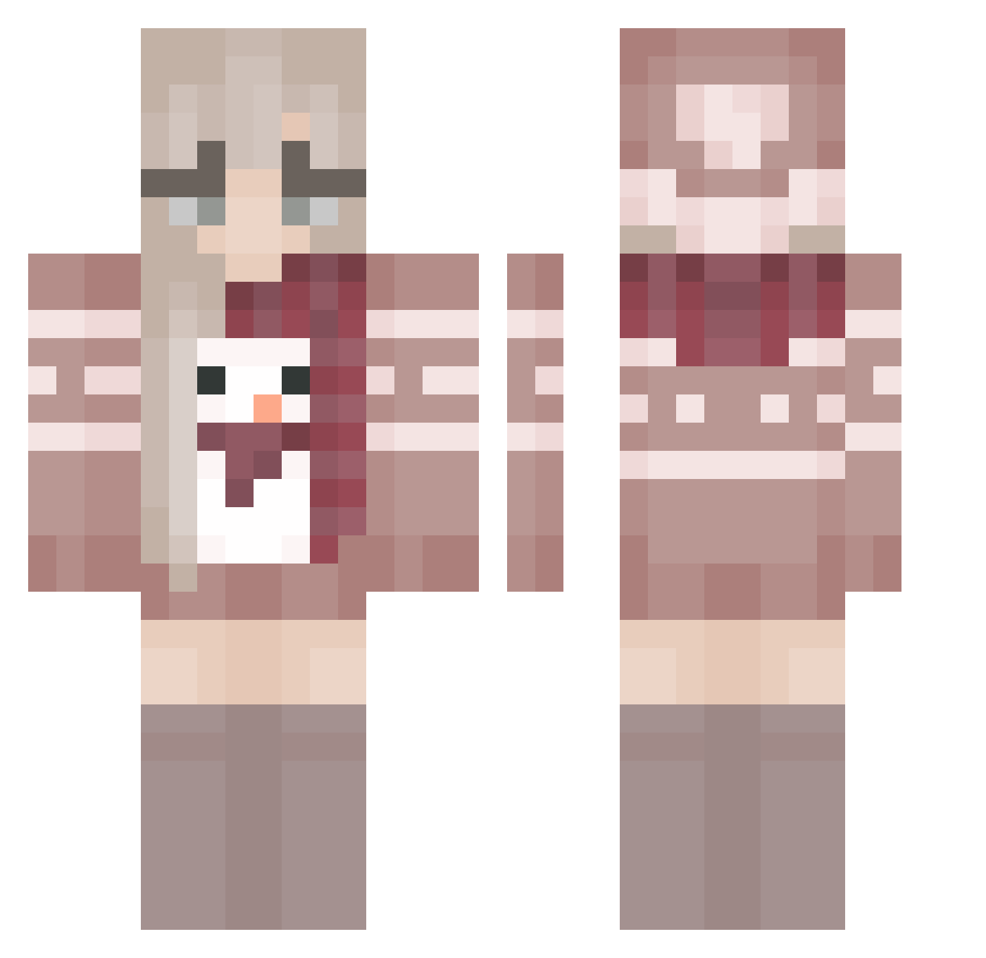 Teegs Minecraft skin, front and back view