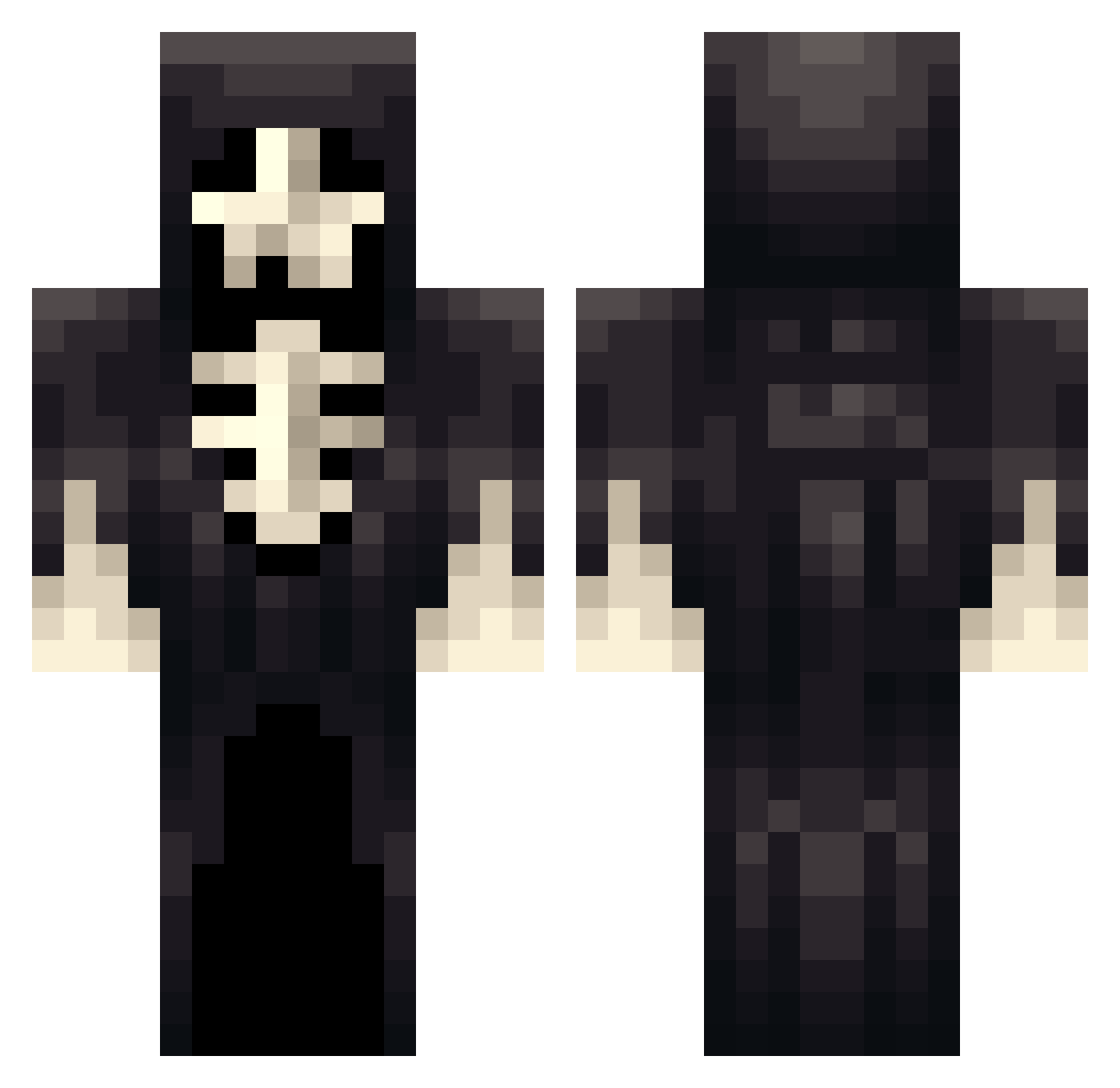 Qbito Minecraft skin, front and back view