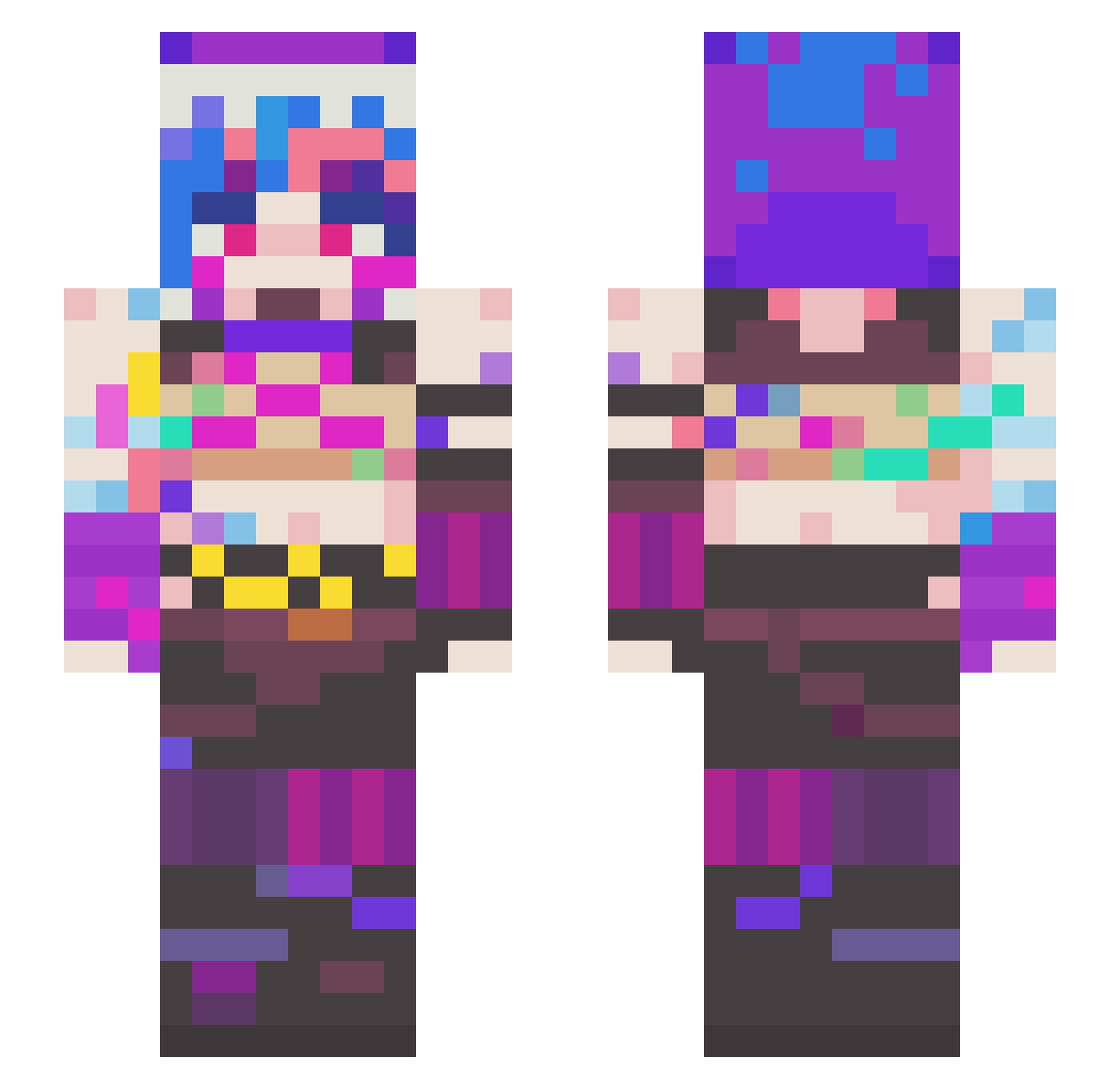StarKittyGlitter Minecraft skin, front and back view