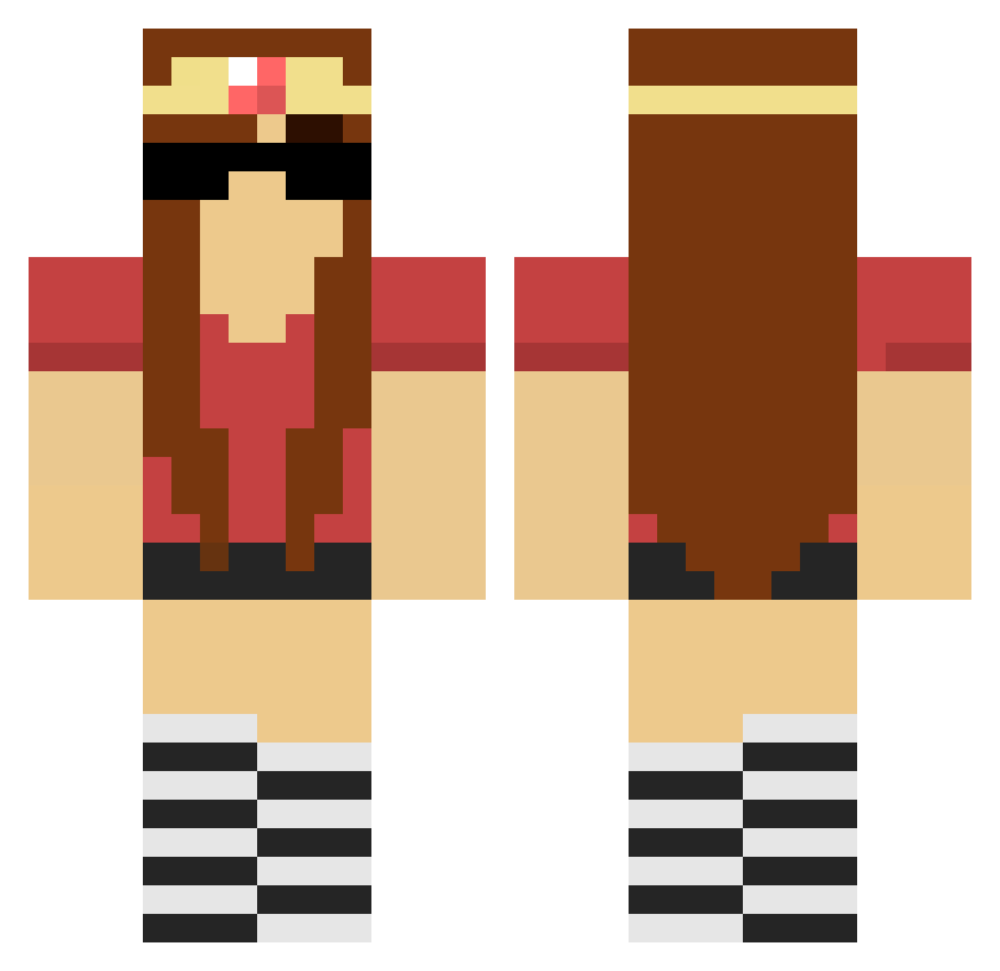 Decomposing Minecraft skin, front and back view